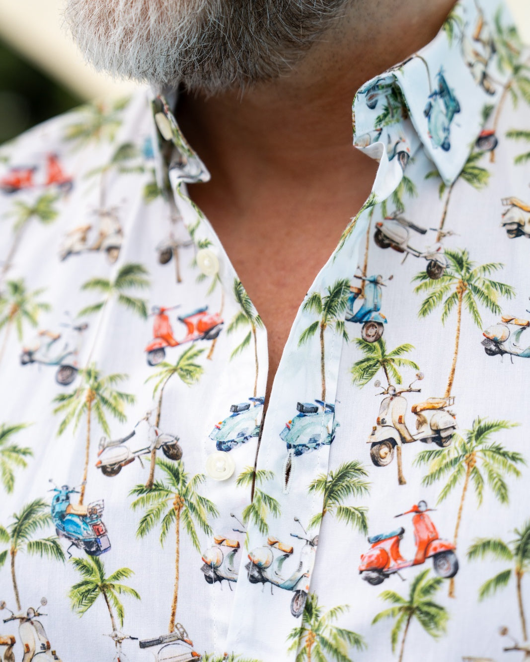 Chemise décontractée avec imprimé mobylette & palmiers (art. 2531-C-KA)