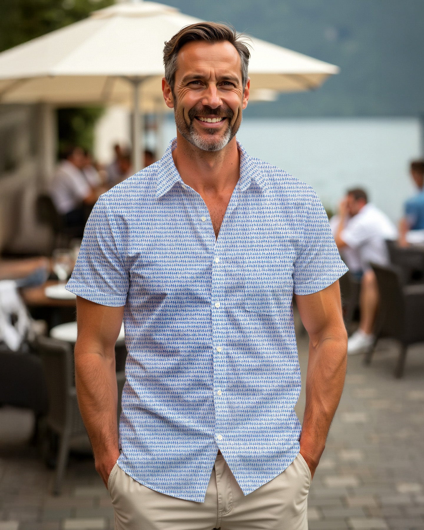 Casual shirt with sailing ship print (Art. 2527-C-KA)