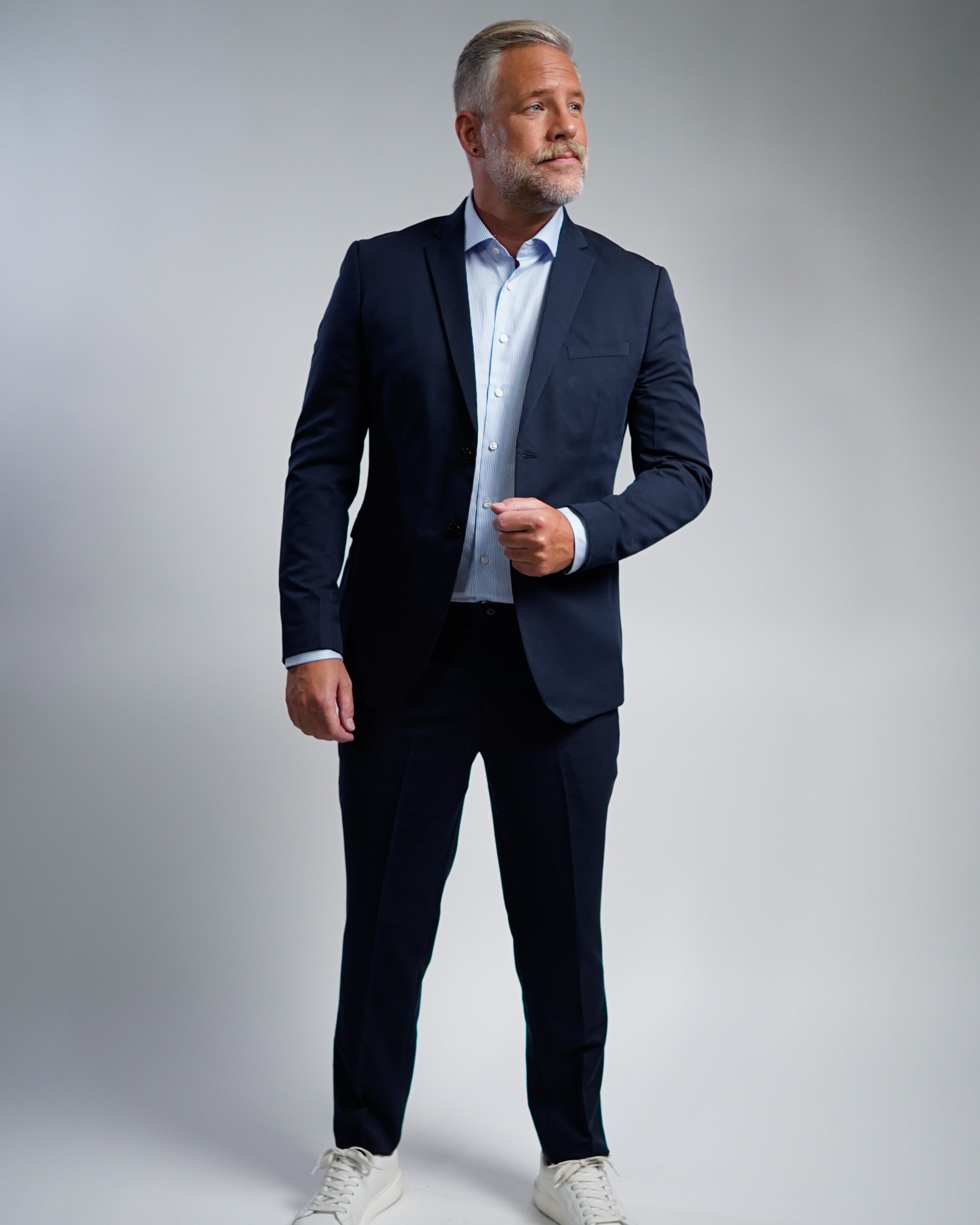 Chemise d'affaires de haute qualité à rayures bleu clair (art. 1131)
