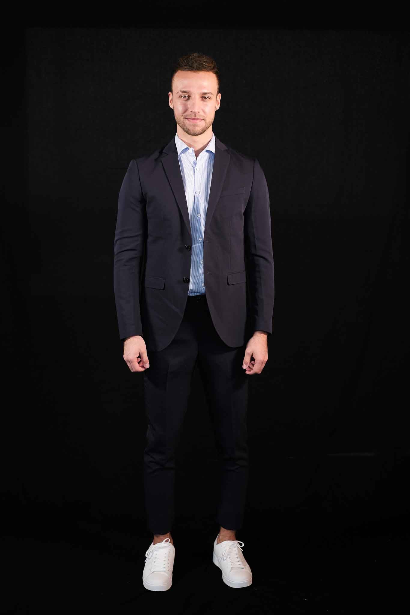 Chemise d'affaires de haute qualité à rayures bleu clair (art. 1131)