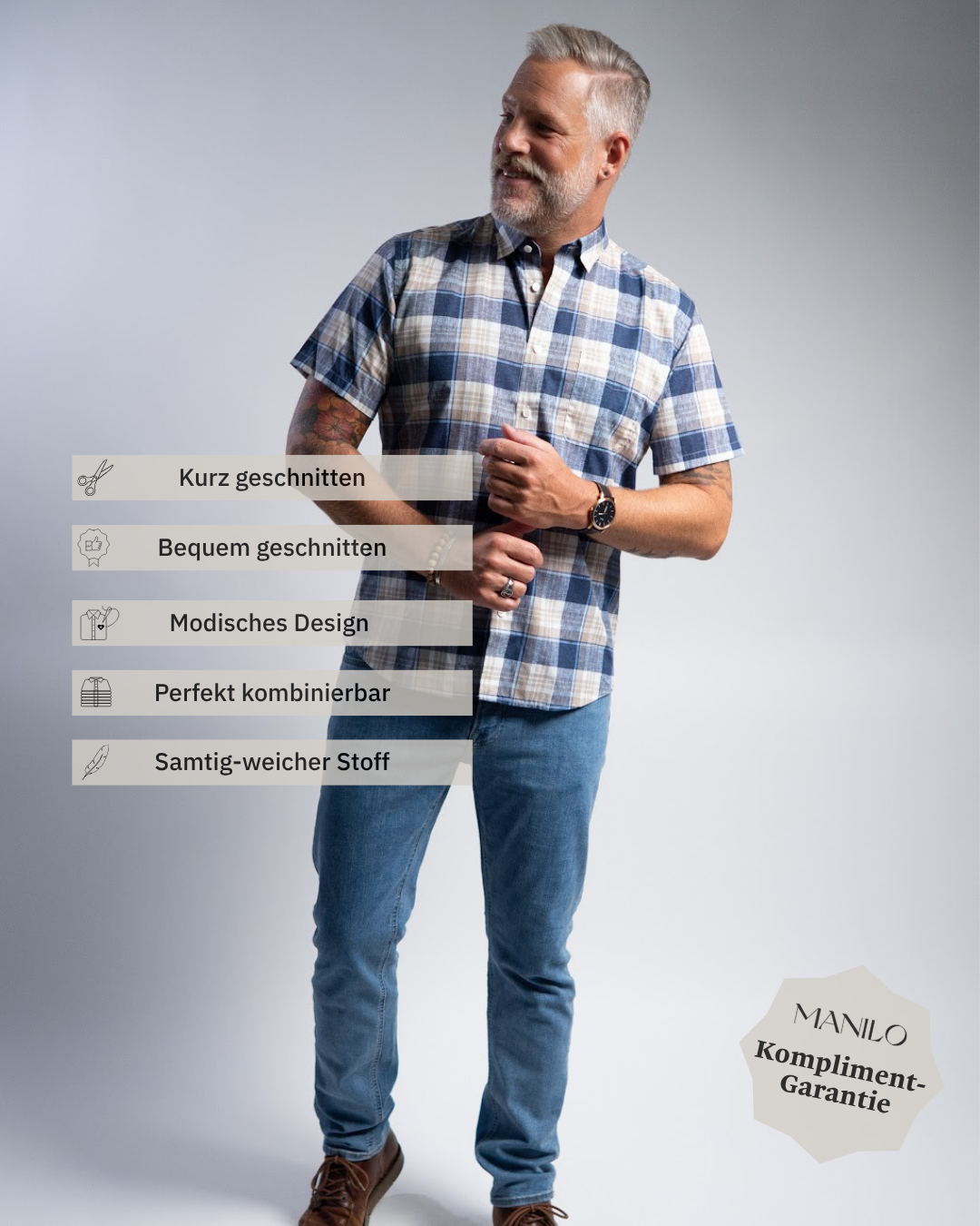 Freizeithemd mit Karomuster Beige/Navy (Art. 2244-C-KA)