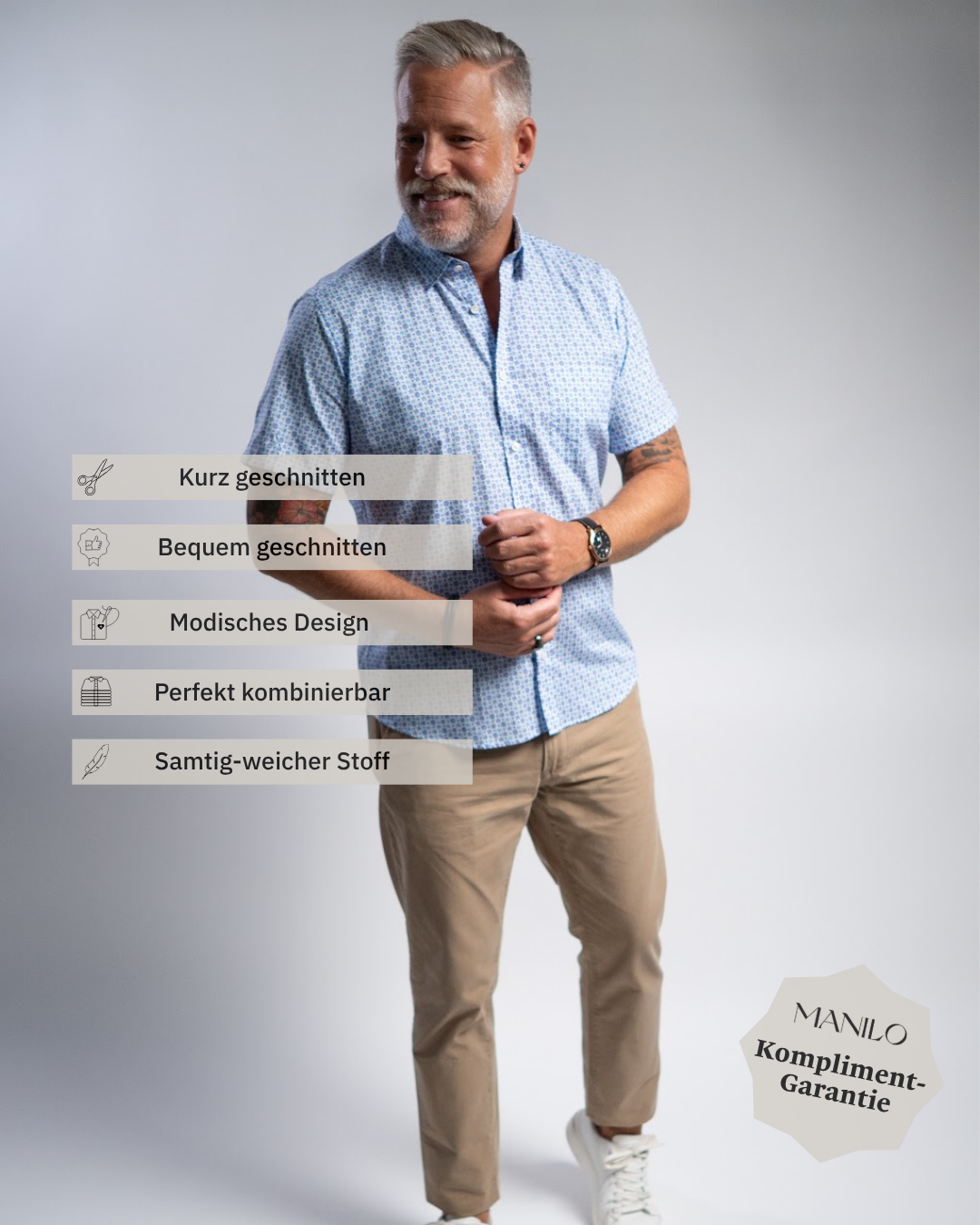 Chemise de loisirs avec motif de fleur bleu (art. 2214-c-ka)