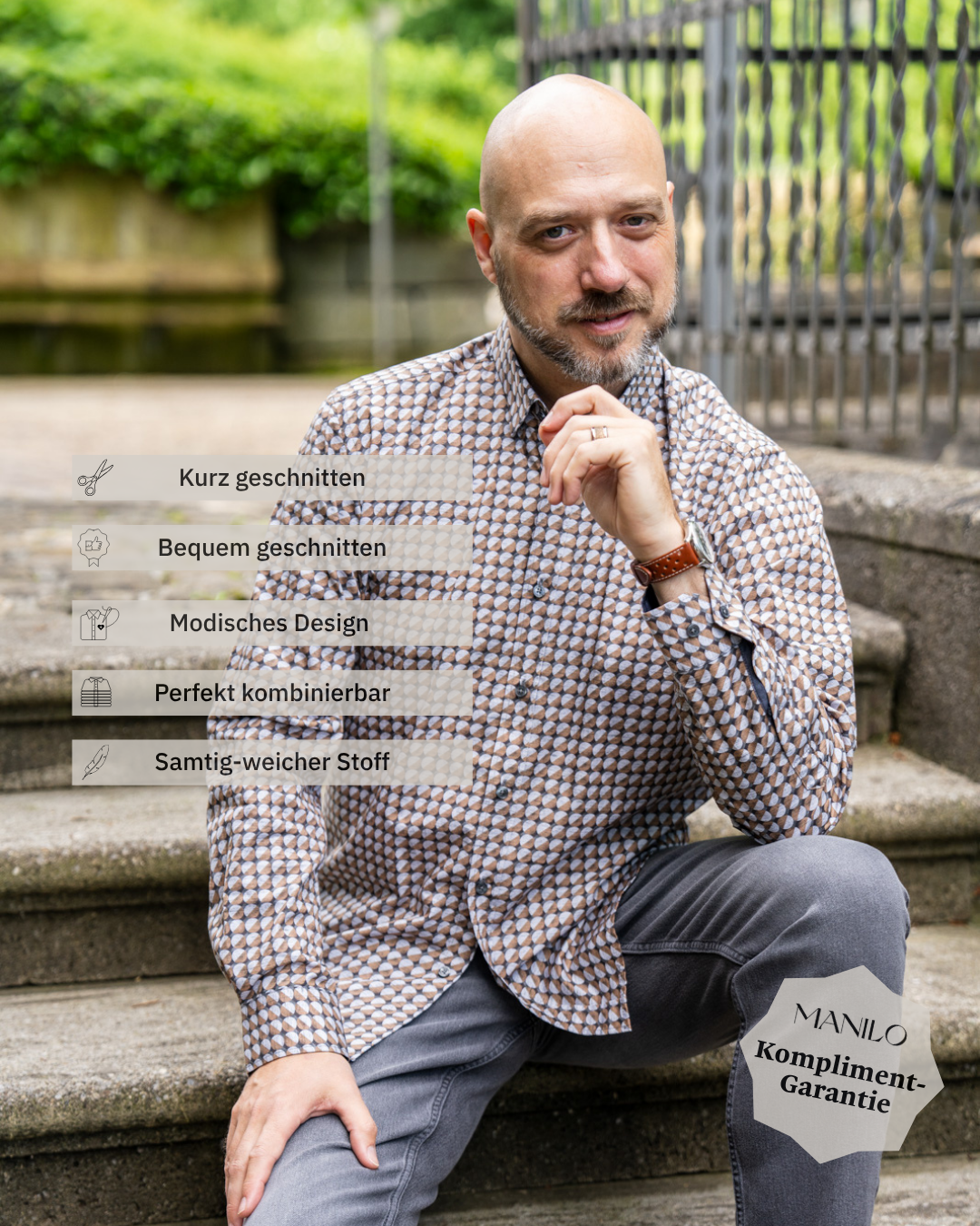 Freizeithemd mit Grafikprint Cognac (Art. 2324-C)