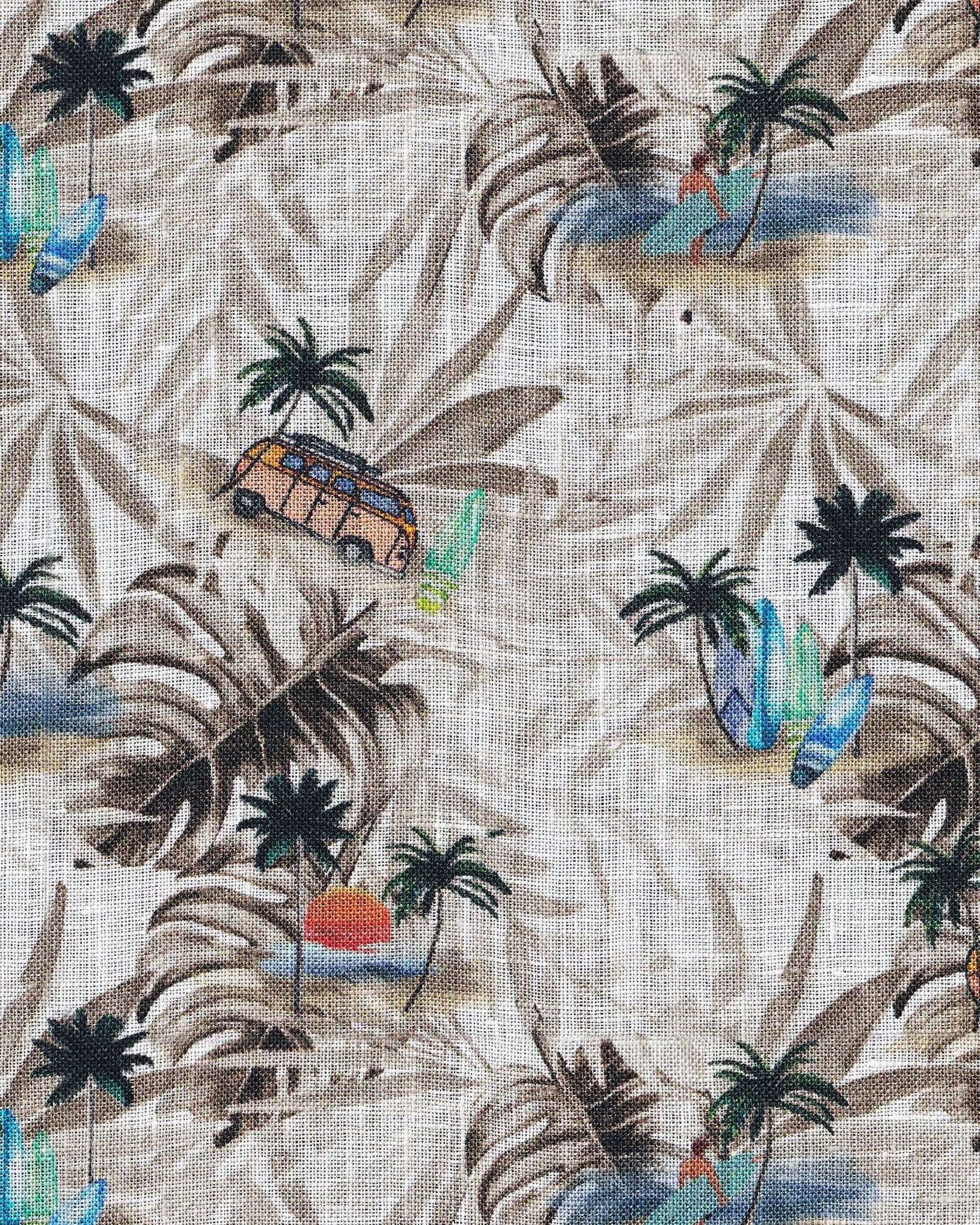 Chemise hawaïenne en lin avec imprimé plage en beige (art. 2546-BS)