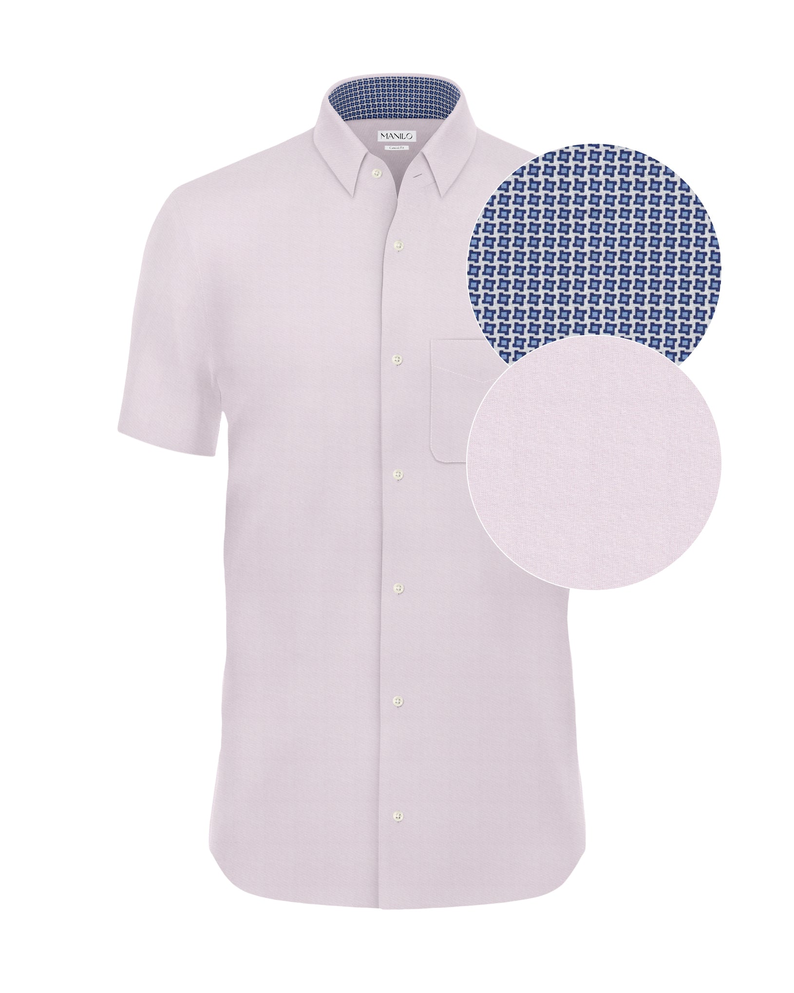 Chemise décontractée facile à repasser à manches courtes avec motif imprimé dans le col et les poignets en rose (art. 1015-C-KA)