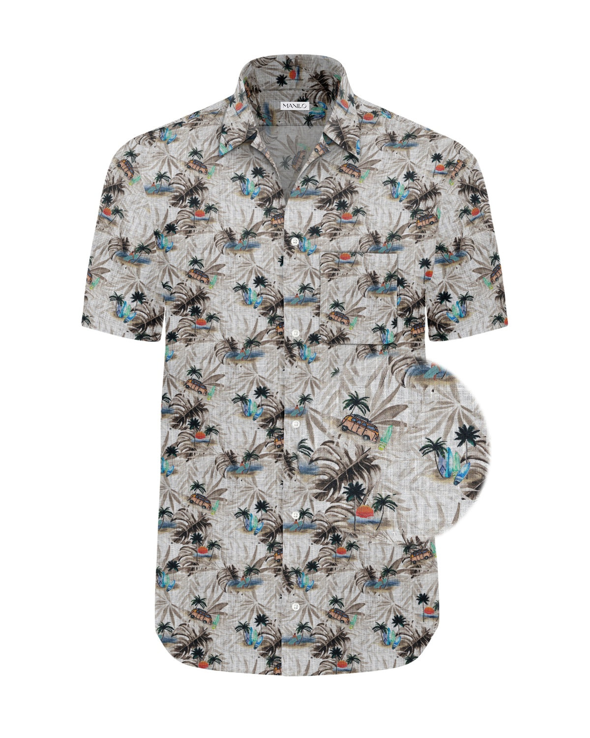 Chemise hawaïenne en lin avec imprimé plage en beige (art. 2546-BS)