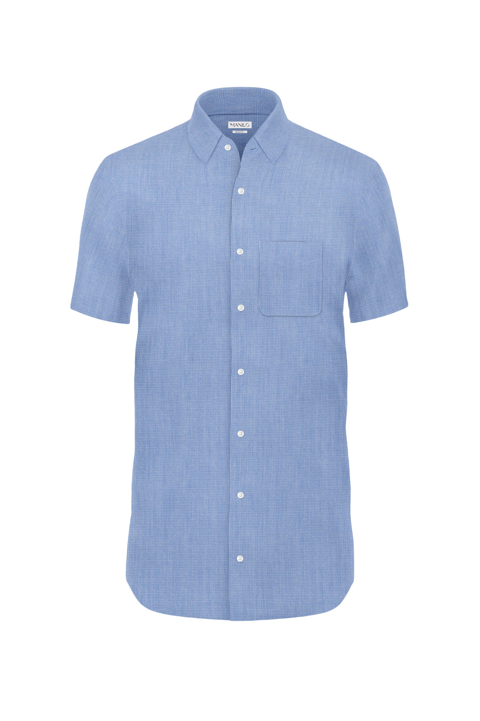 High-quality business shirt fine check medium blue modern fit (straight cut / Art. 1142-M-KA)