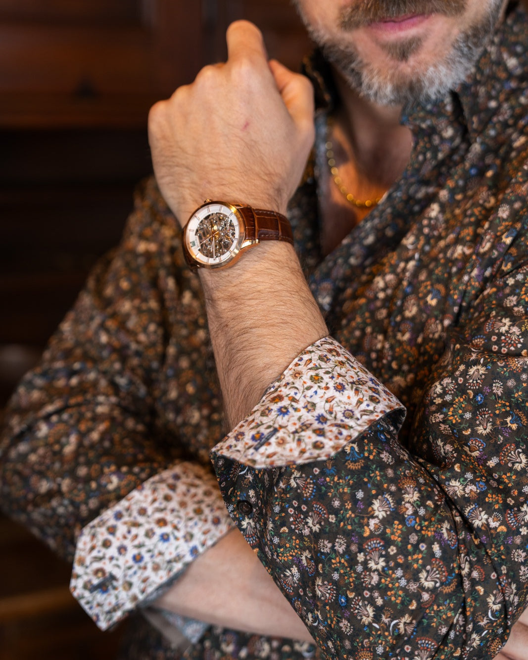 Freizeithemd mit Blumenprint Braun (Art. 2302-C)