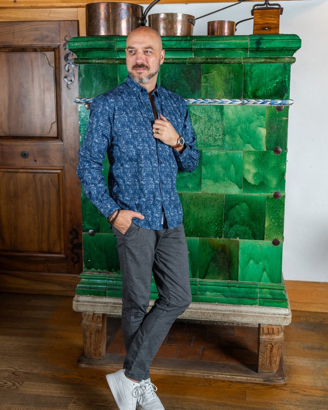 Freizeithemd mit Blumenprint Blau (Art. 2309-C)