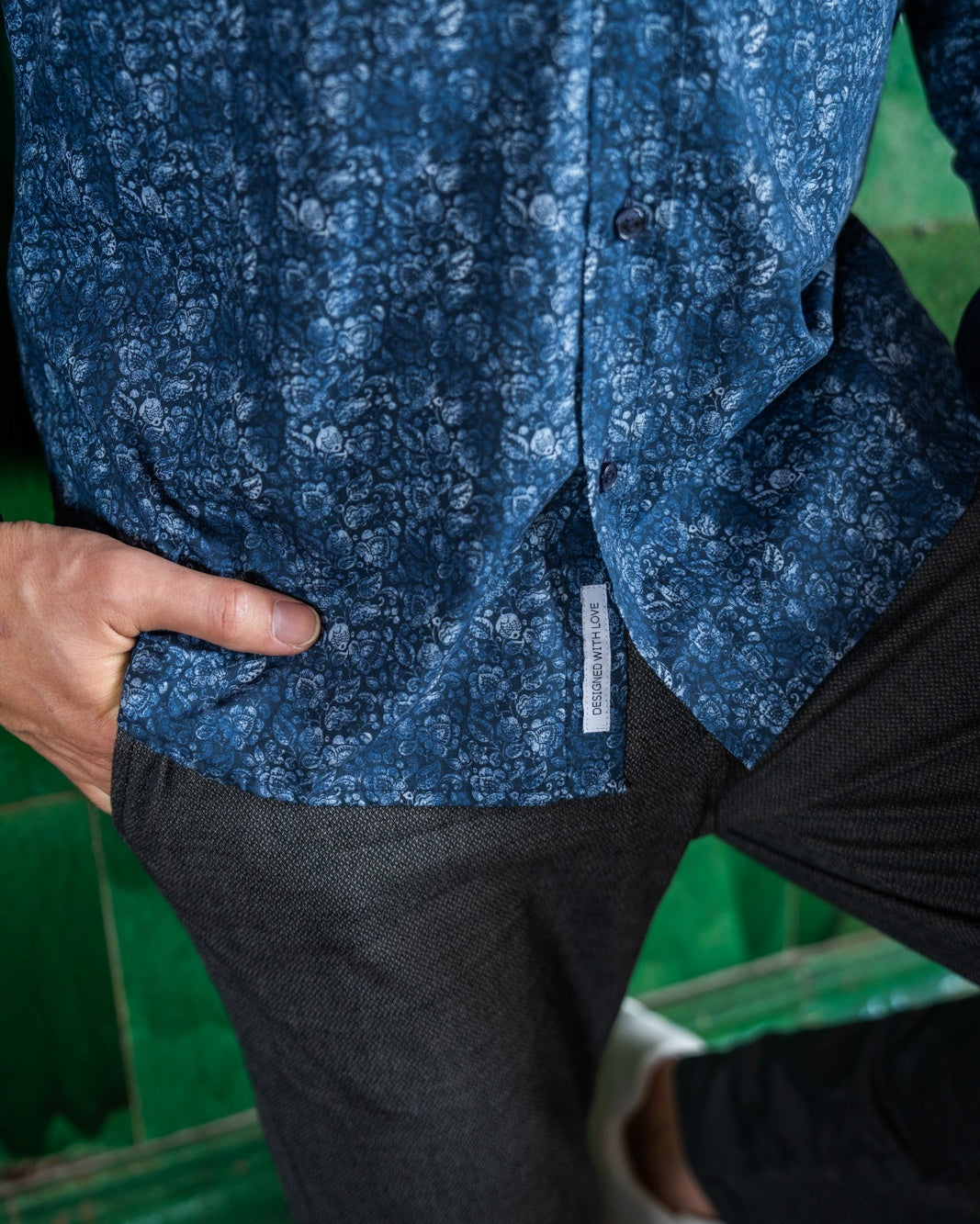 Freizeithemd mit Blumenprint Blau (Art. 2309-C)