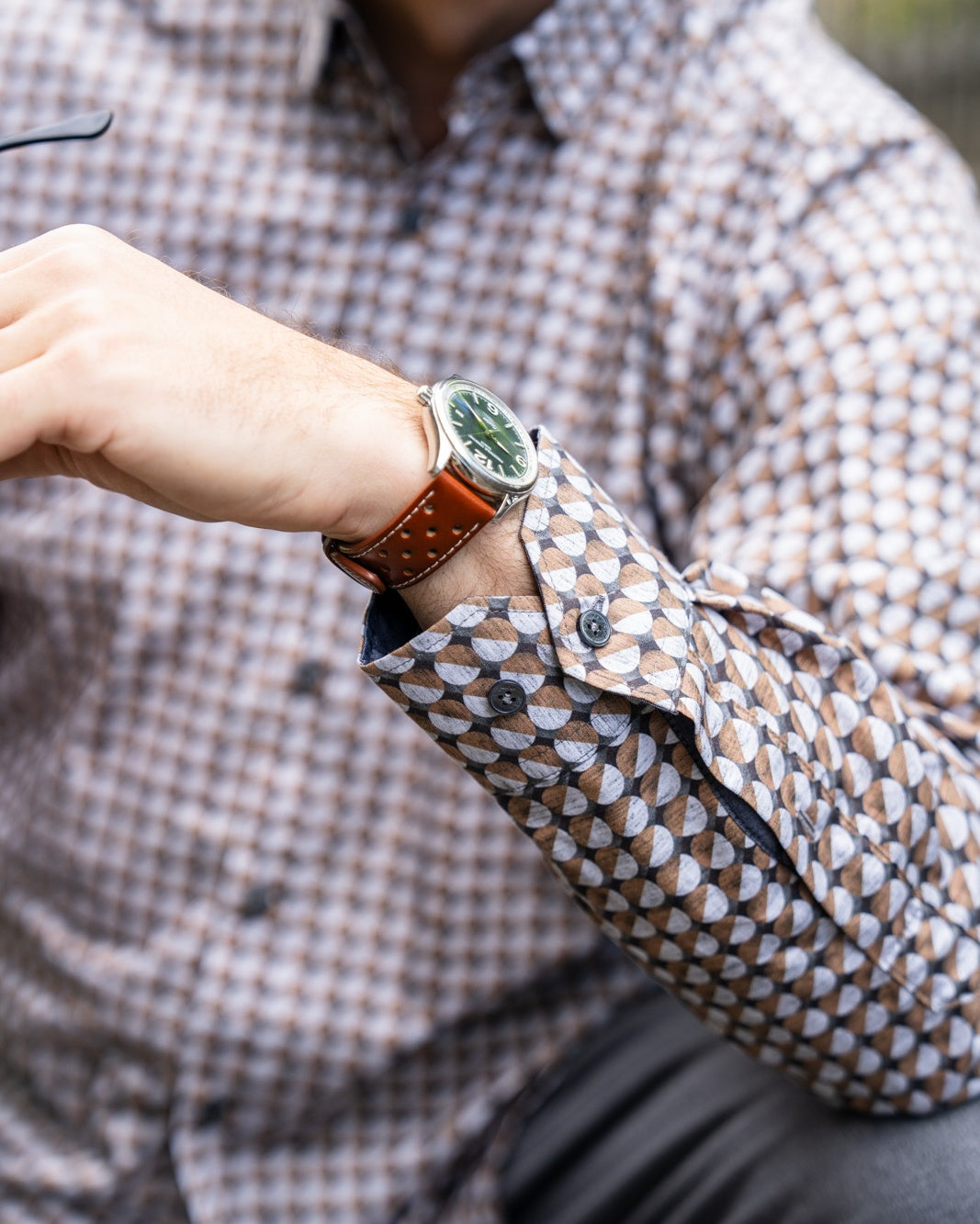 Freizeithemd mit Grafikprint Cognac (Art. 2324-C)