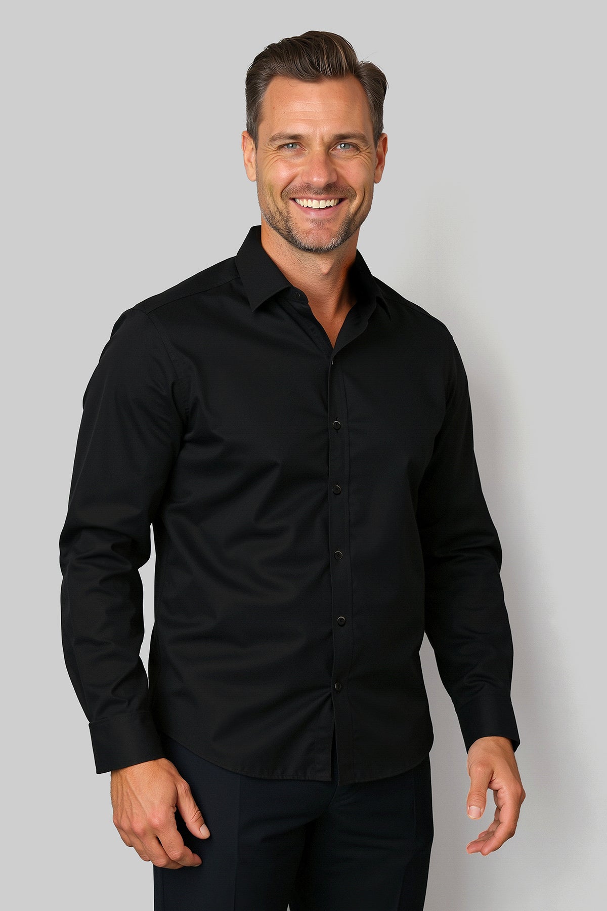 Easy-iron casual shirt with print pattern in collar and cuff in black (Art. 1014-C)