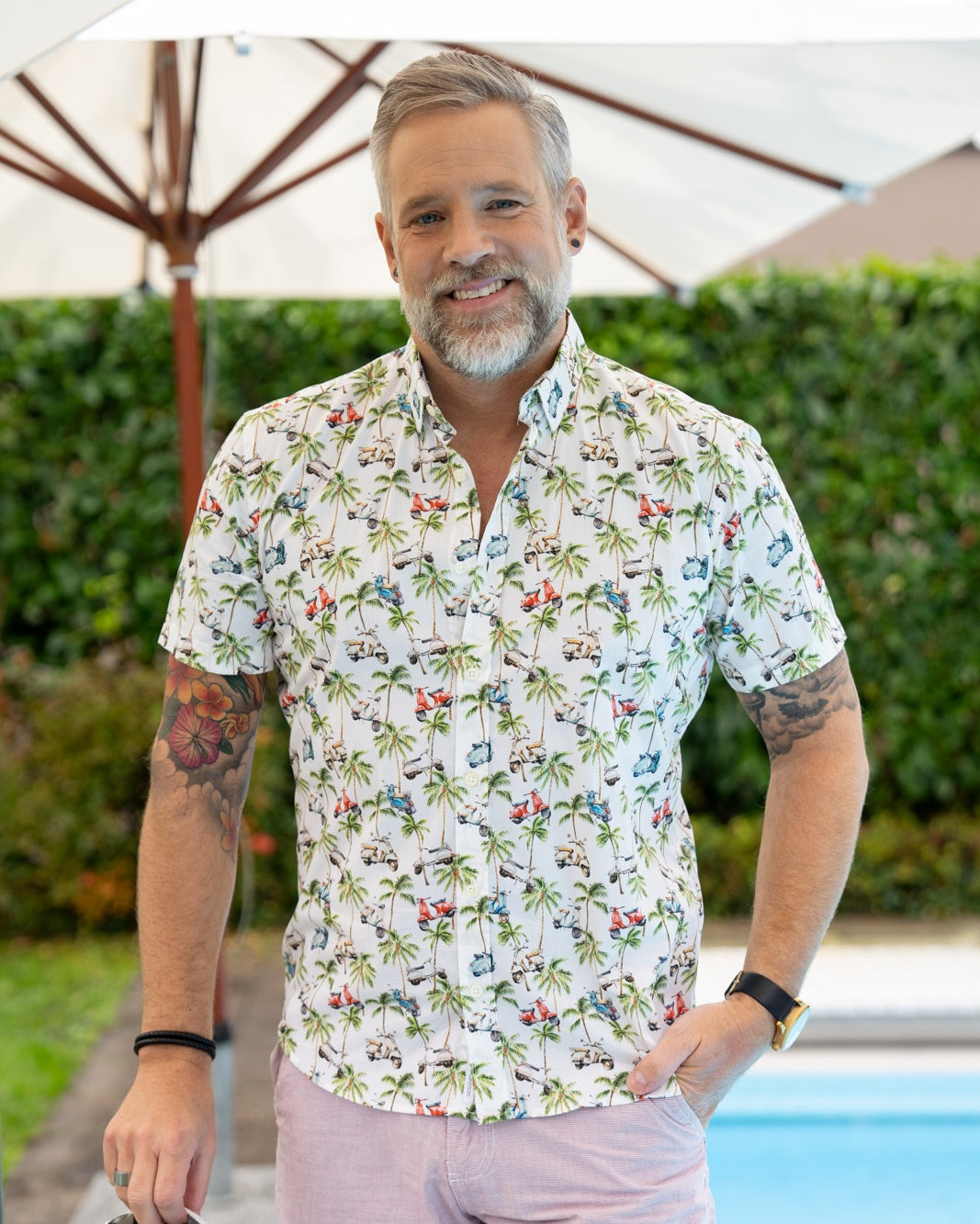 Chemise décontractée avec imprimé mobylette & palmiers (art. 2531-C-KA)