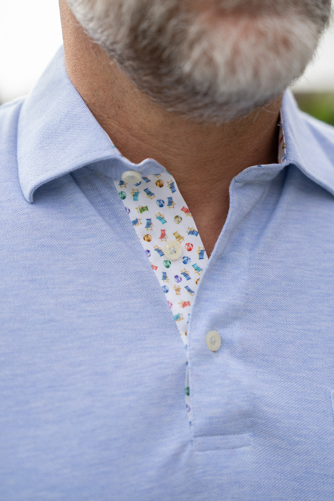 Polo shirt with print pattern in collar and button placket in light blue (Art. 2582-PS-KA)