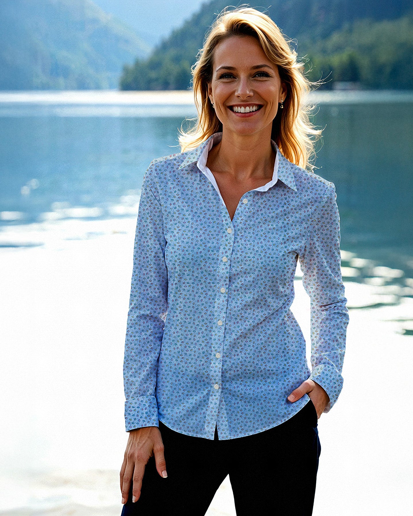 Stretch blouse SOPHIE with parasol print (Art. 2131D-S)