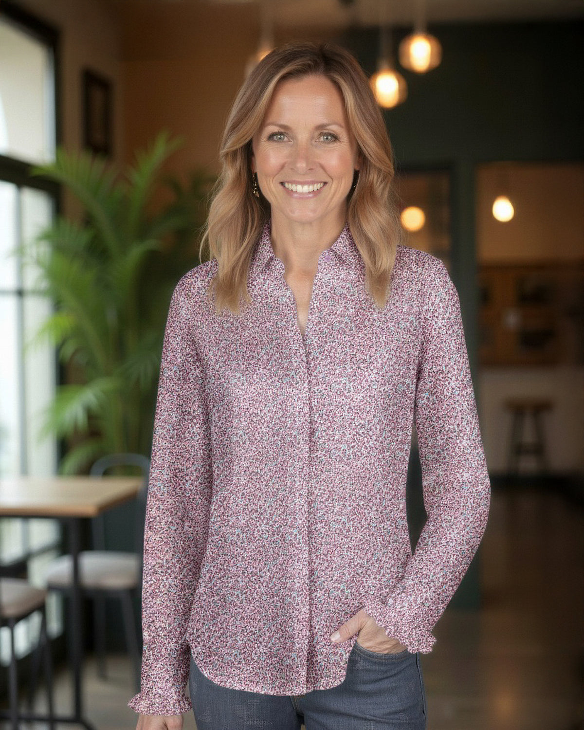 Stretch-Bluse ÉLODIE mit Blumenprint in Rosa (Art. 2201D-E-K)