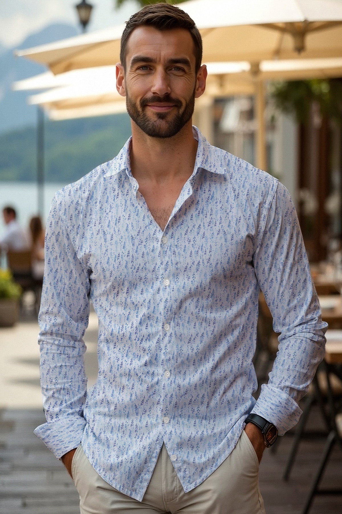 Chemise décontractée à imprimé floral bleu (art. 2504-C)