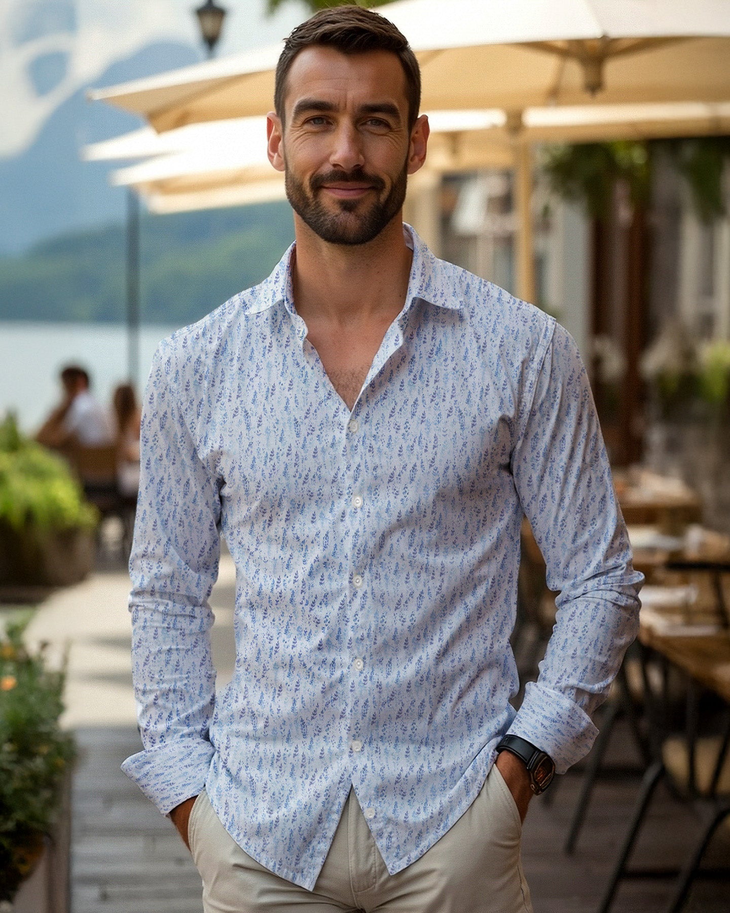 Chemise décontractée à imprimé floral bleu (art. 2504-C)
