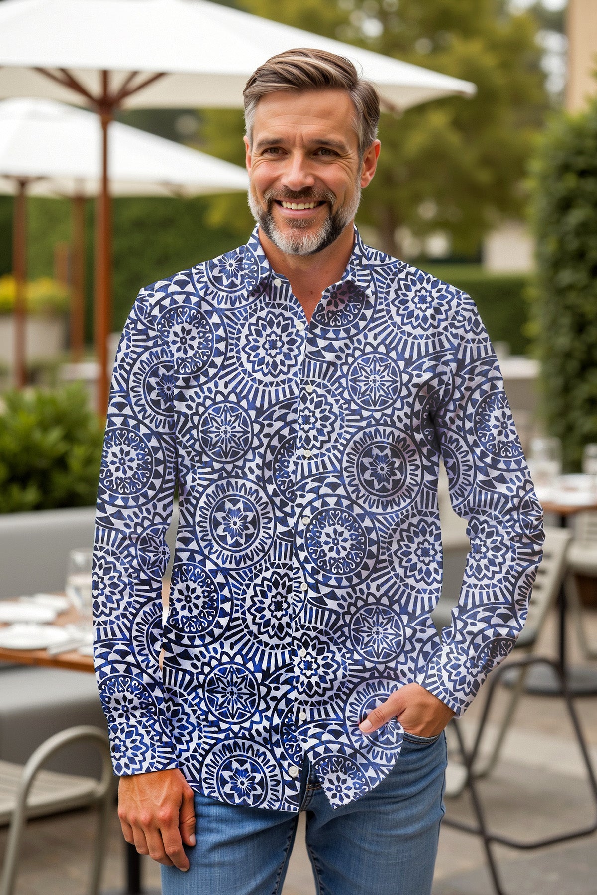 Casual shirt with graphic print in navy (Art. 2511-C)