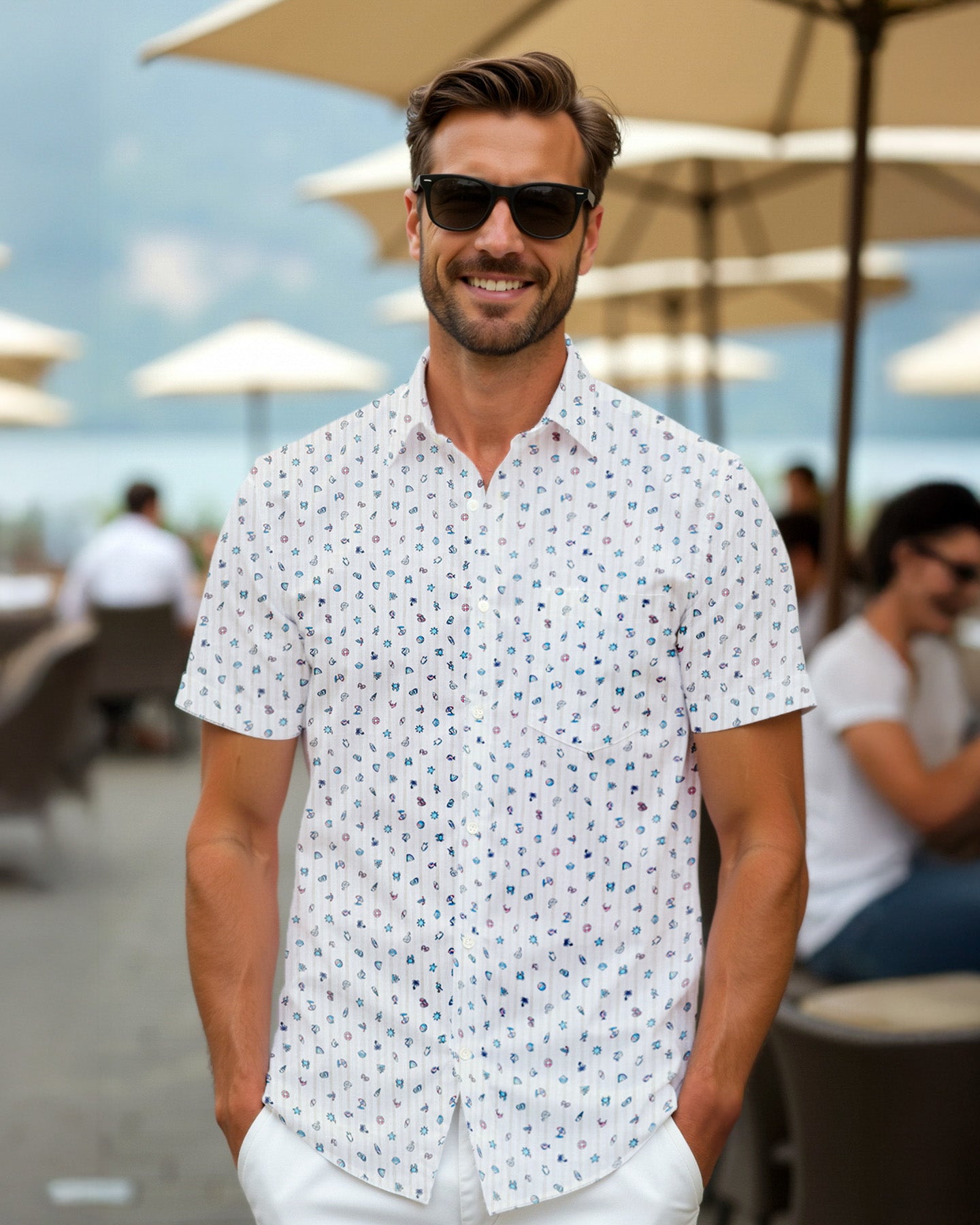 Chemise décontractée avec imprimé de symboles de plage (art. 2526-C-KA)