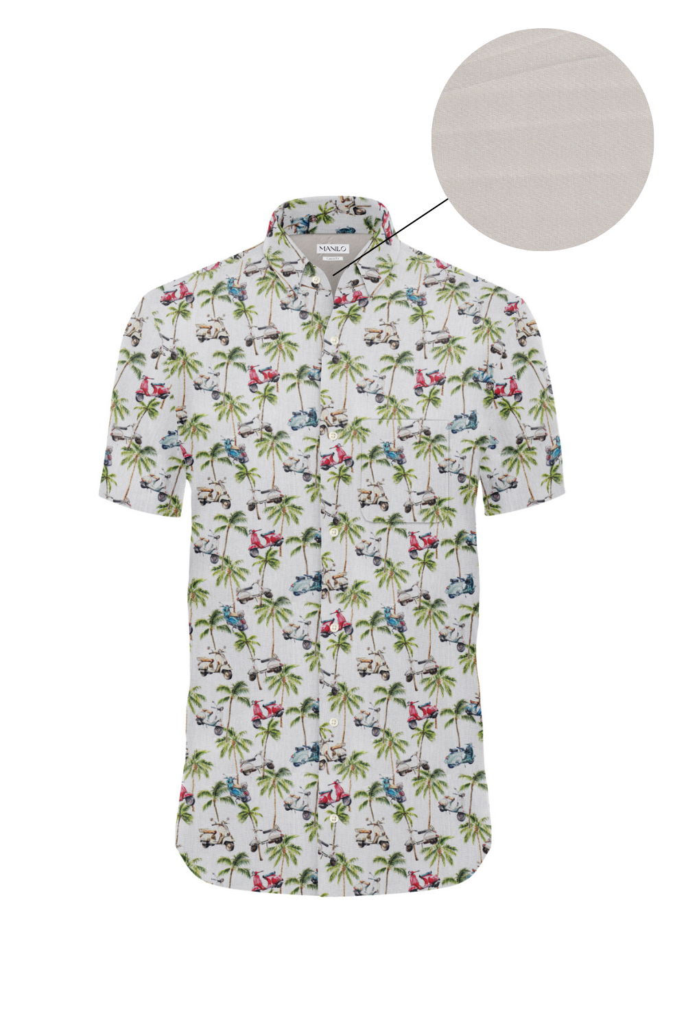 Chemise décontractée avec imprimé mobylette &amp; palmiers (art. 2531-C-KA)