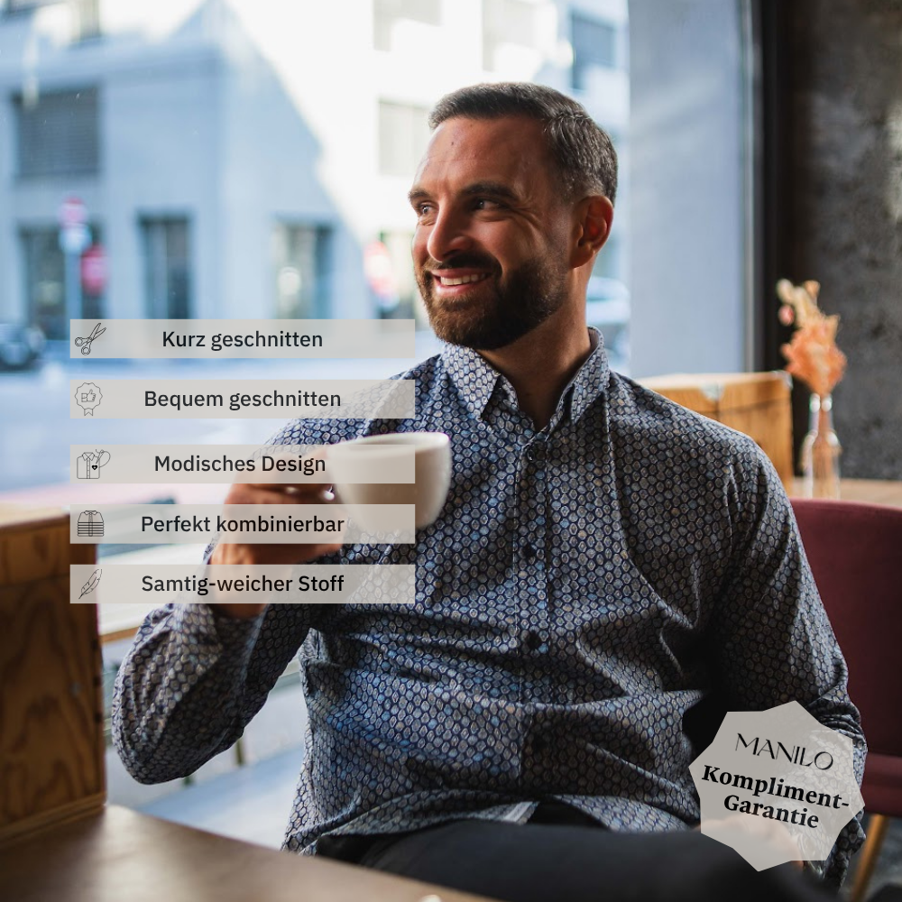 Freizeithemd mit Grafikprint in Dunkelblau (Art. 2701-C)