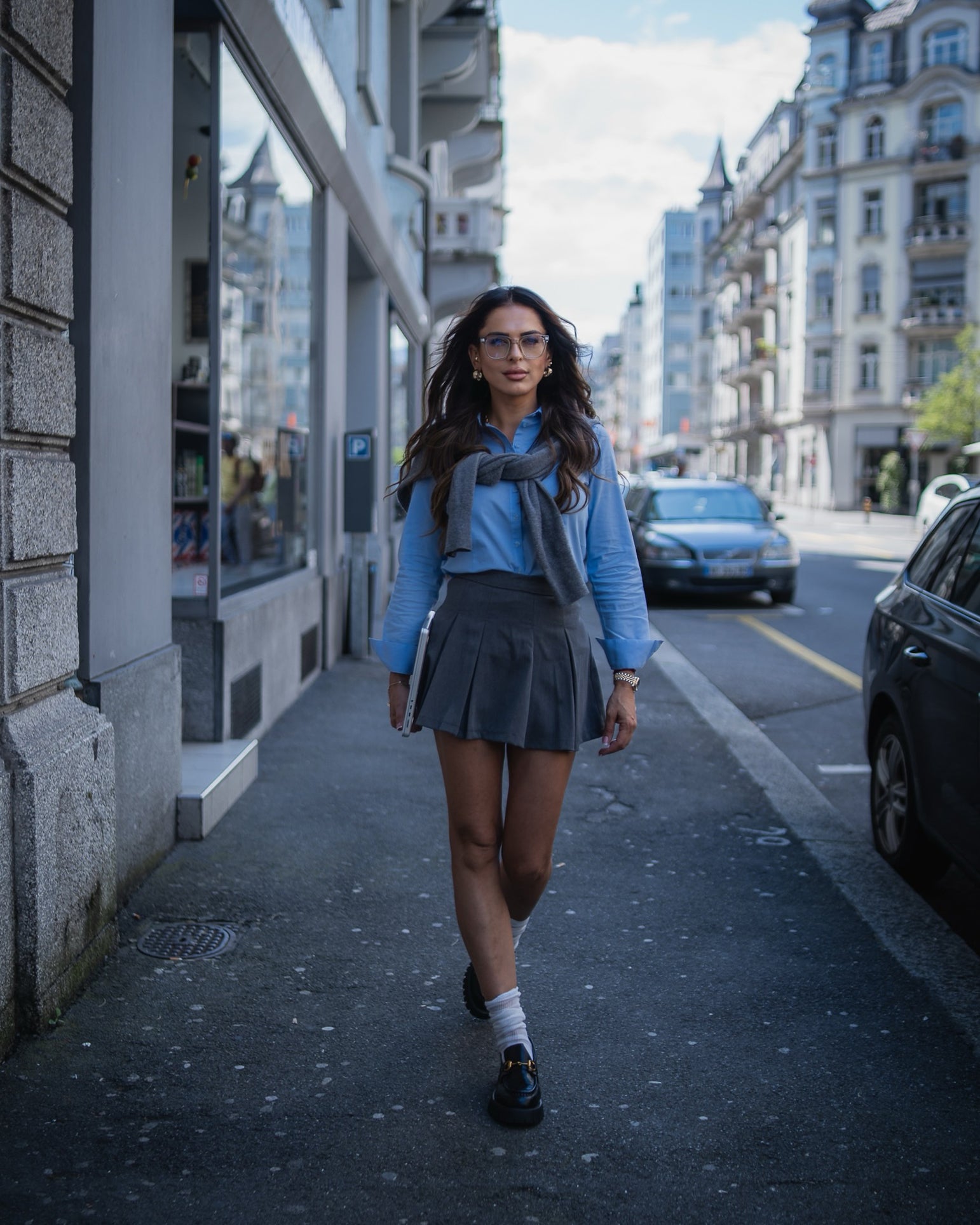 Stretch-Bluse SOPHIE in Blau (Art. 1006D-S)