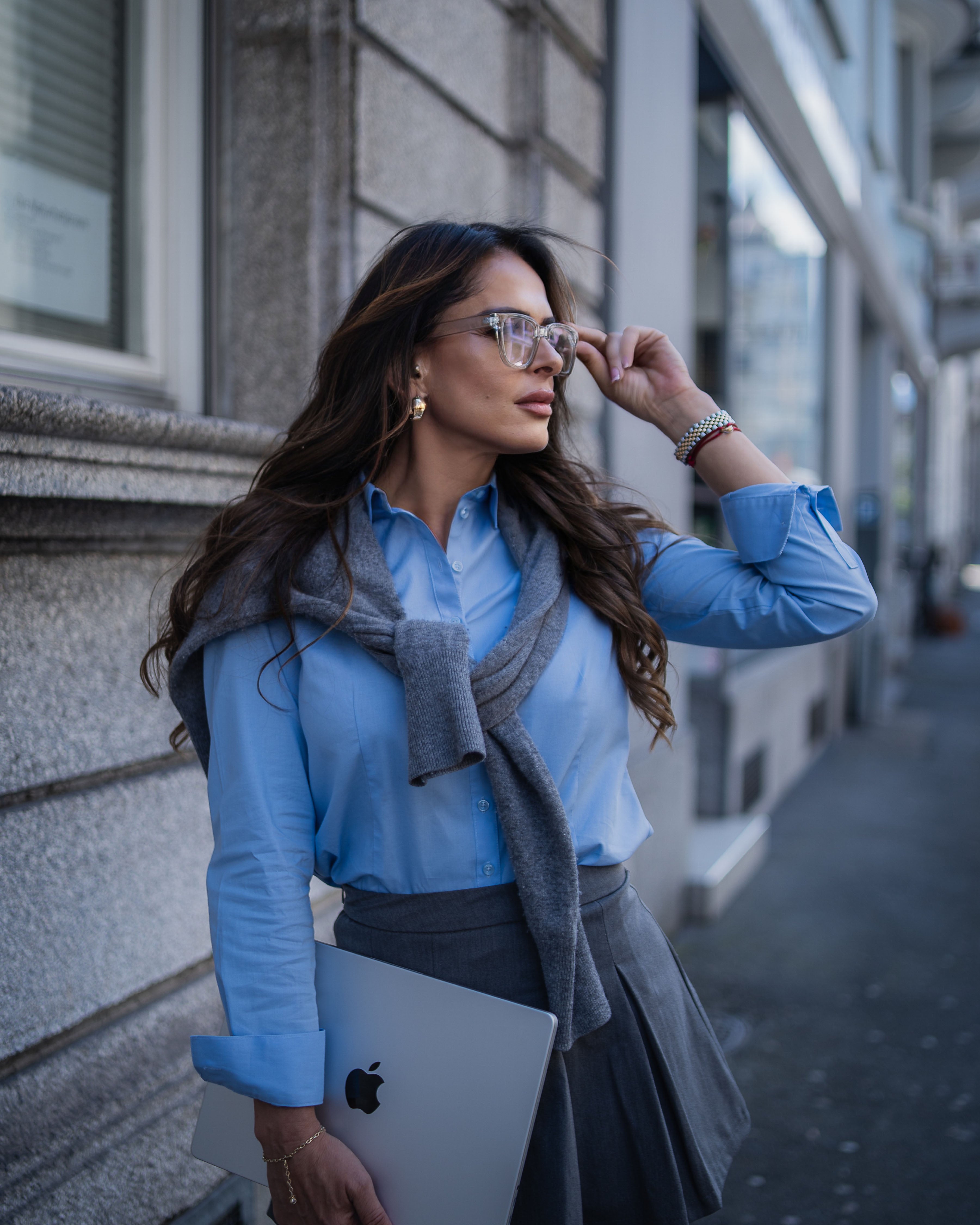 Blouse stretch SOPHIE en bleu (art. 1006D-S)