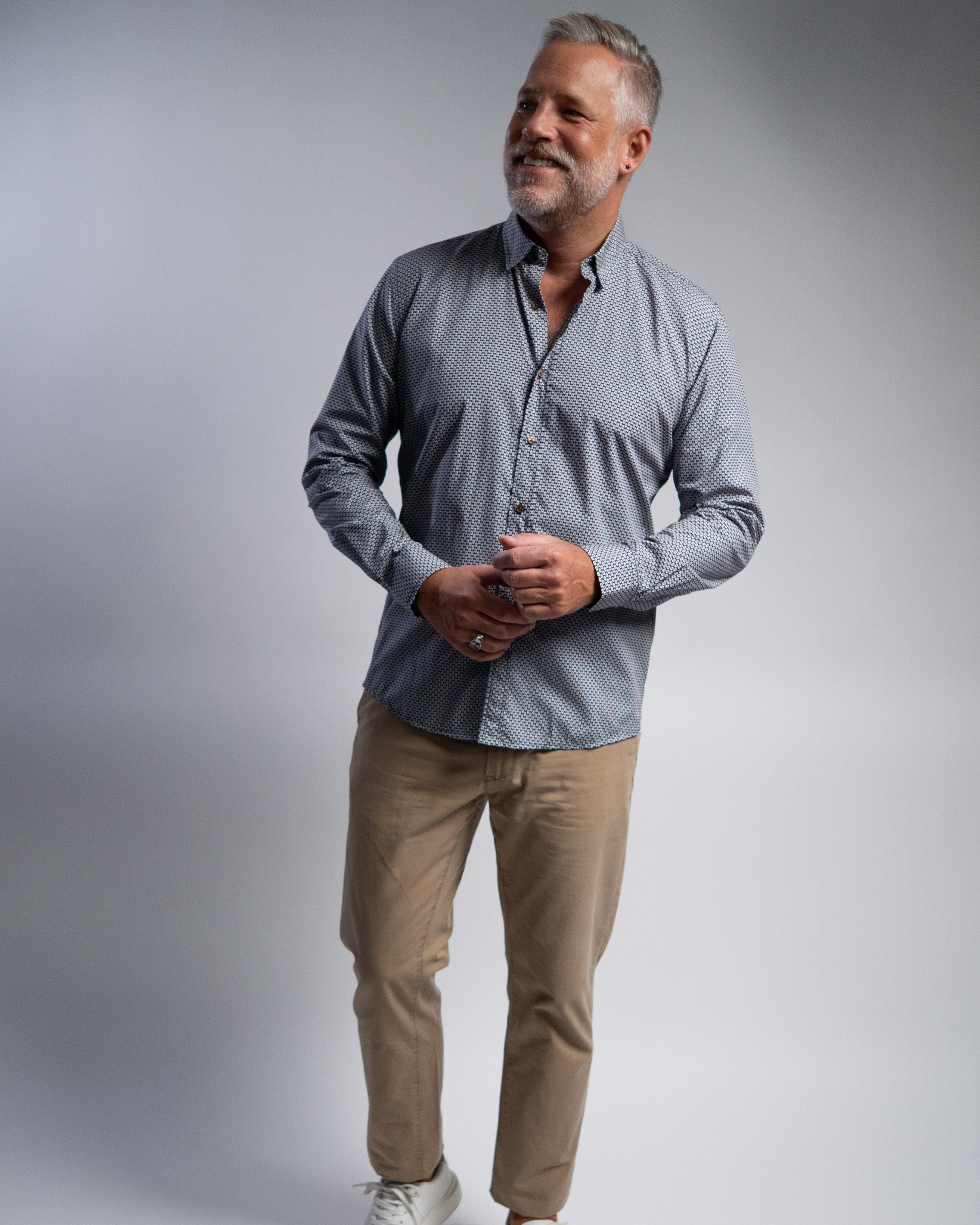 Casual shirt with minimal print blue/olive (Art. 2413-C)