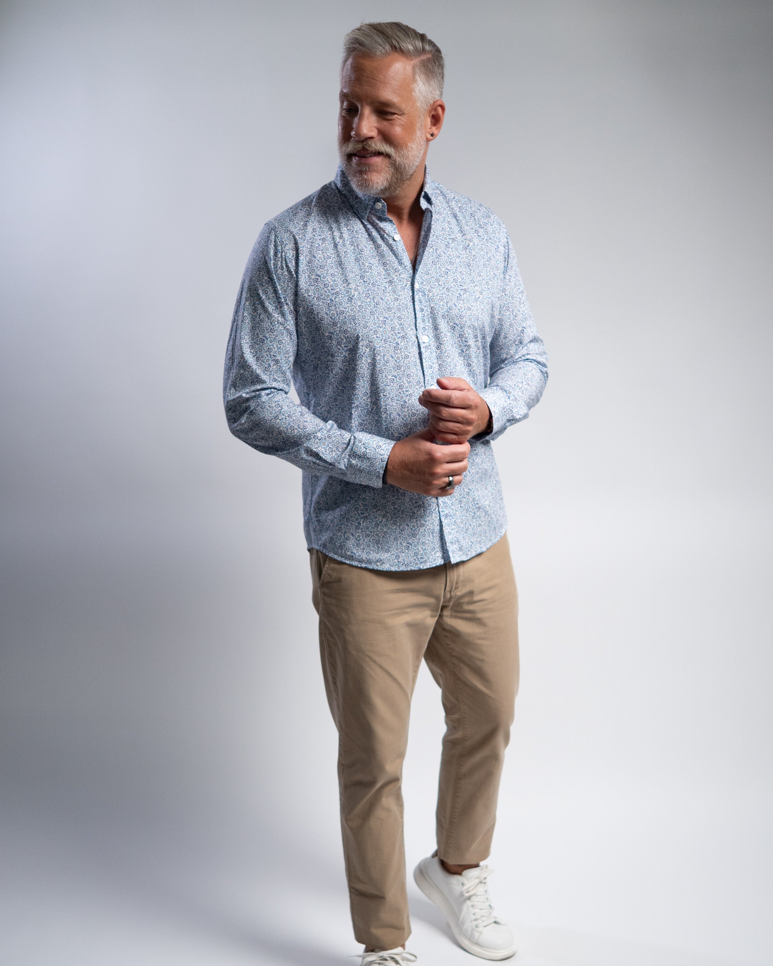 Casual shirt with floral print in blue (Art. 2502-C-KA)