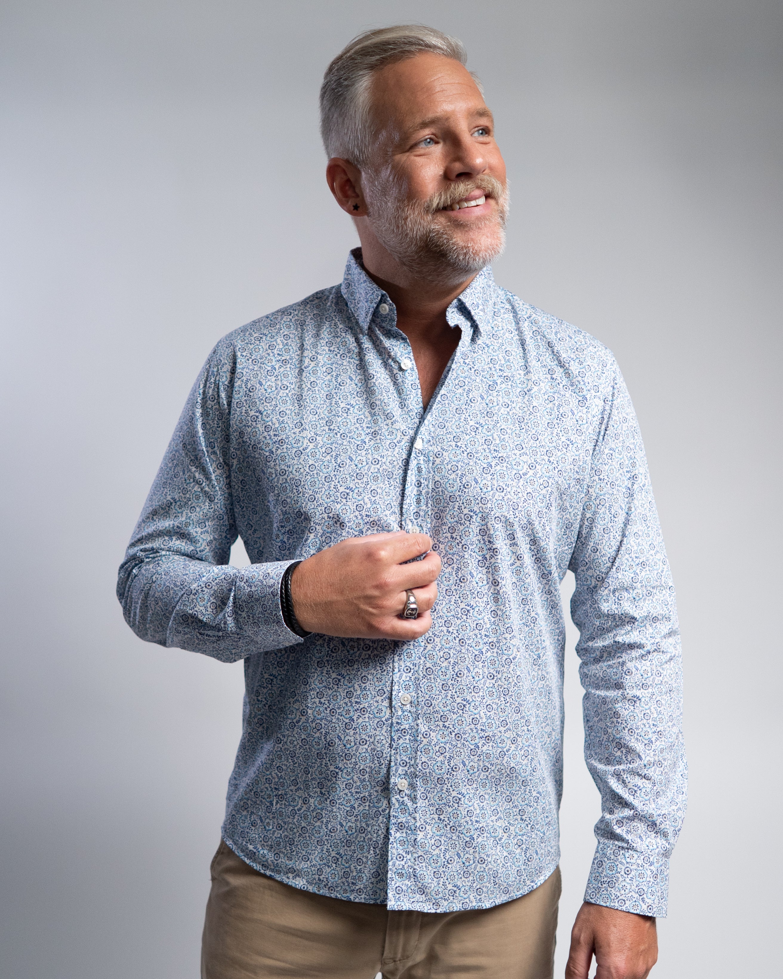 Chemise décontractée à imprimé floral bleu (art. 2502-C-KA)