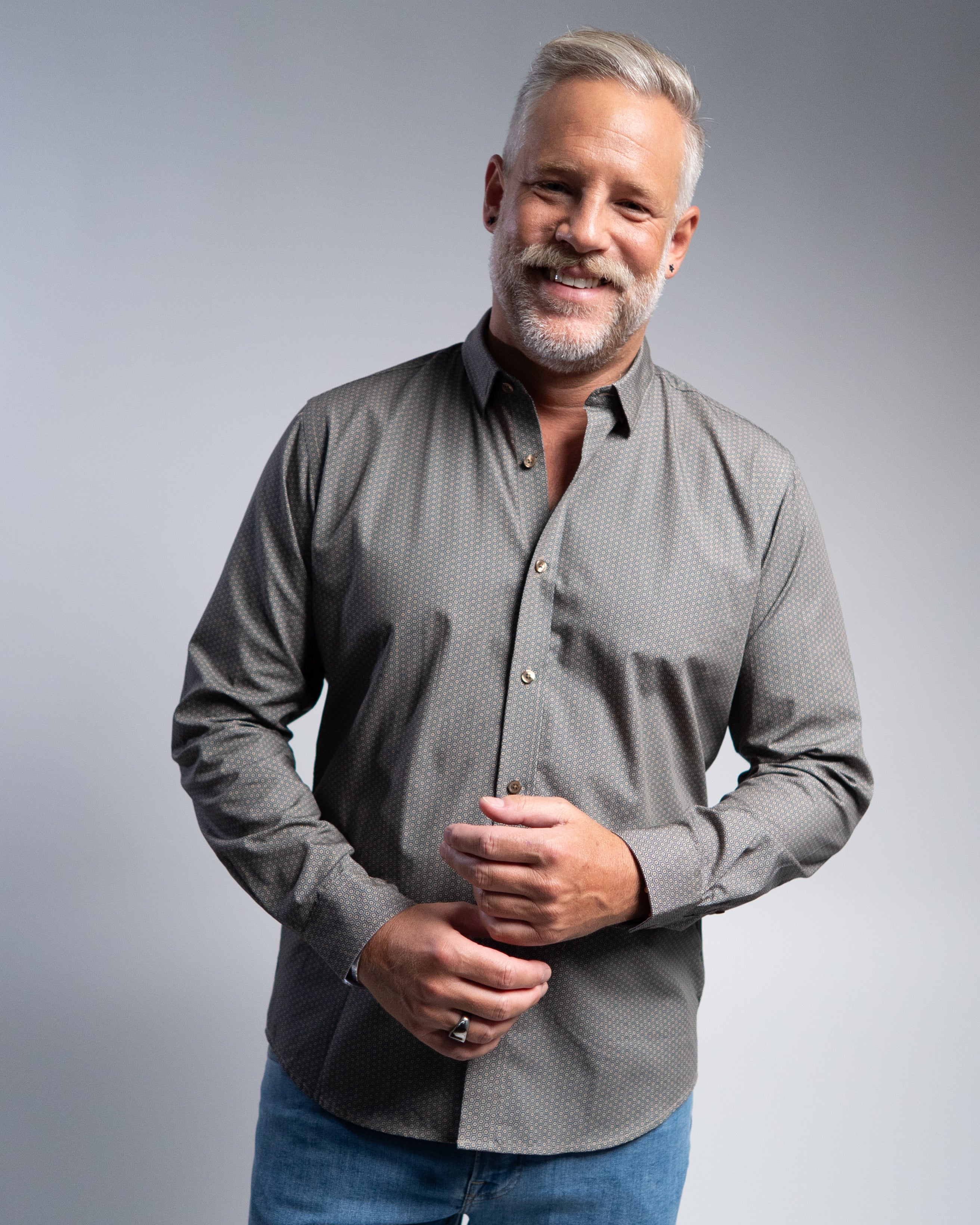 Chemise Freizeit avec motif graphique marron / beige (art. 2237-c)