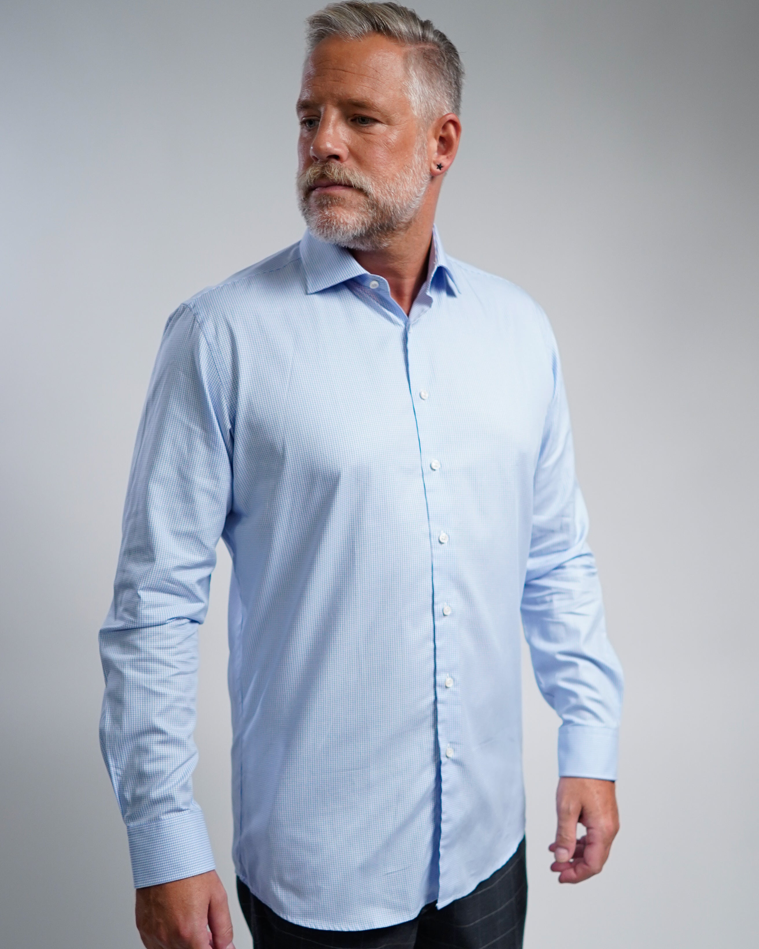 Chemise d'affaires de haute qualité à carreaux bleu clair (art. 1143)