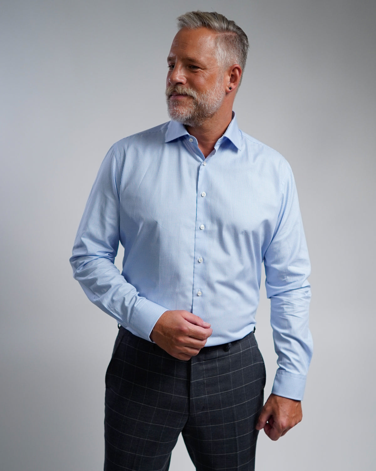 High quality business shirt check light blue (Art. 1143)