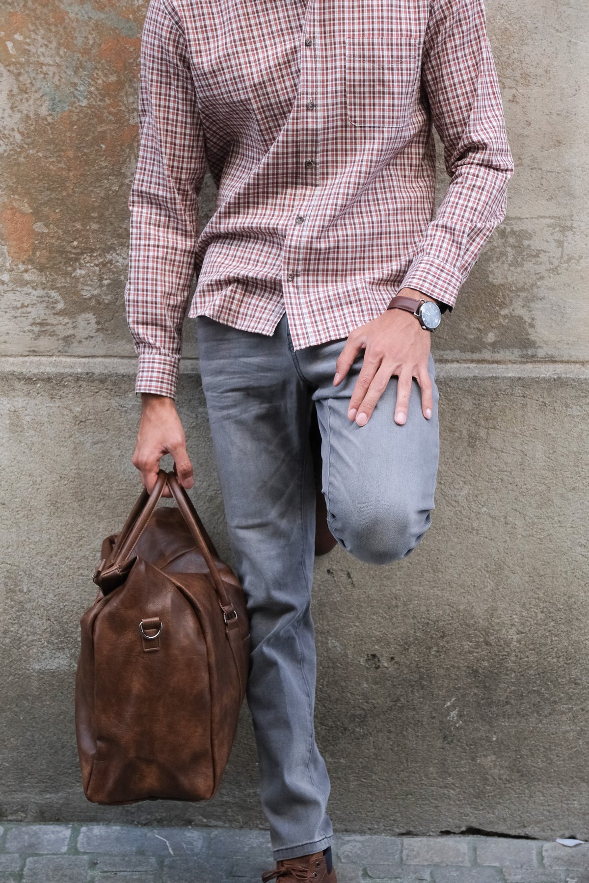 Freizeit Shirt with Caro Pattern Orange / White (Art. 2123-C)