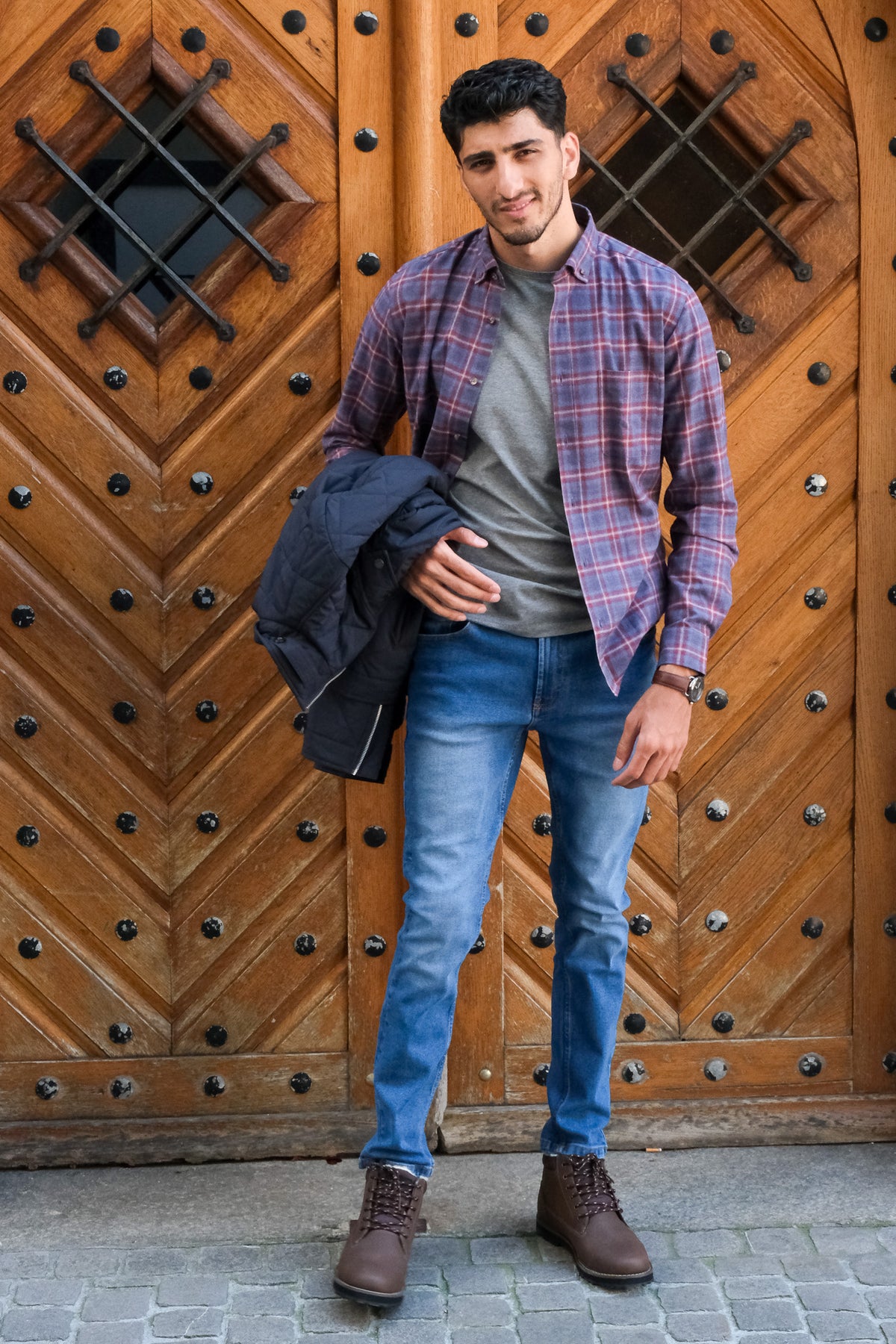 chemise en flanelle avec motif à carreaux rouge/bleu (art. 2132-C)