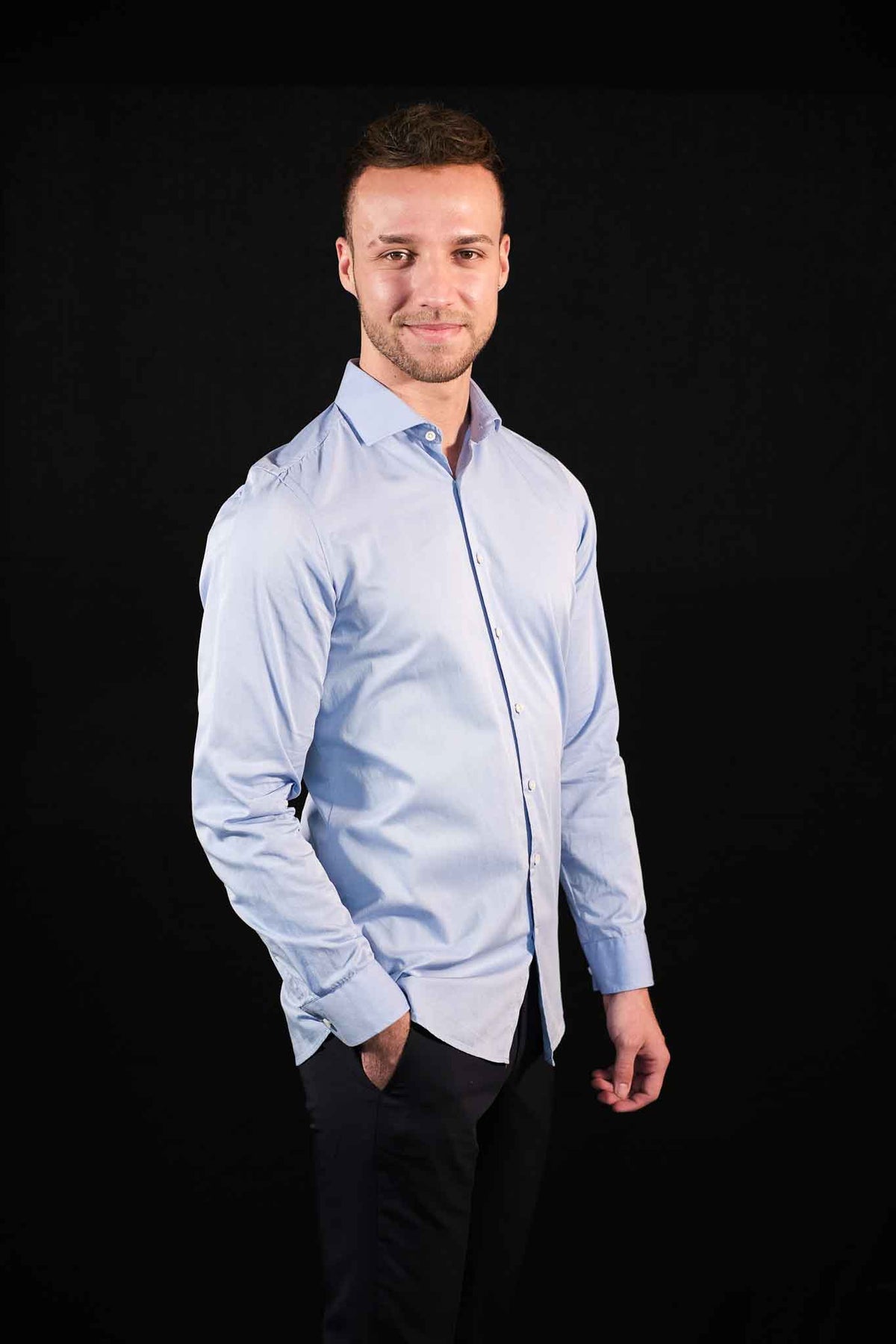 High Quality Twill Shirt Medium Blue Fitted (Slim Fit)