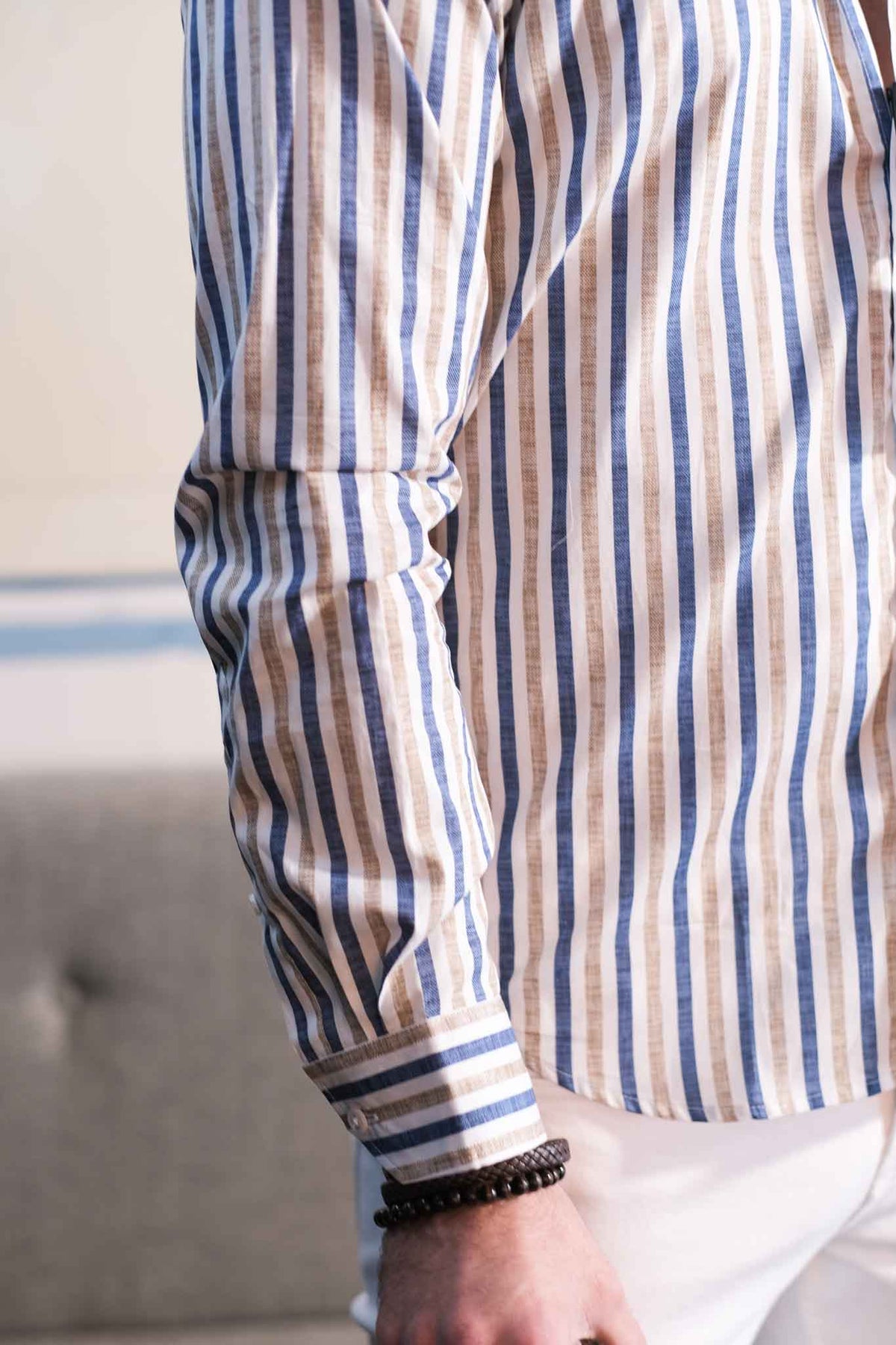 Casual shirt with stripes in beige/blue (Art. 2242-C)