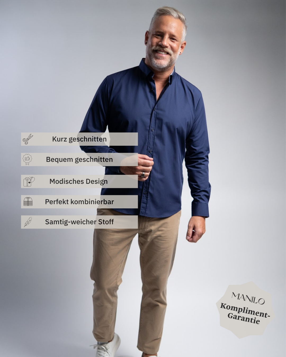 Easy-iron casual shirt with print pattern in collar and cuff in dark blue (item 1013-C)