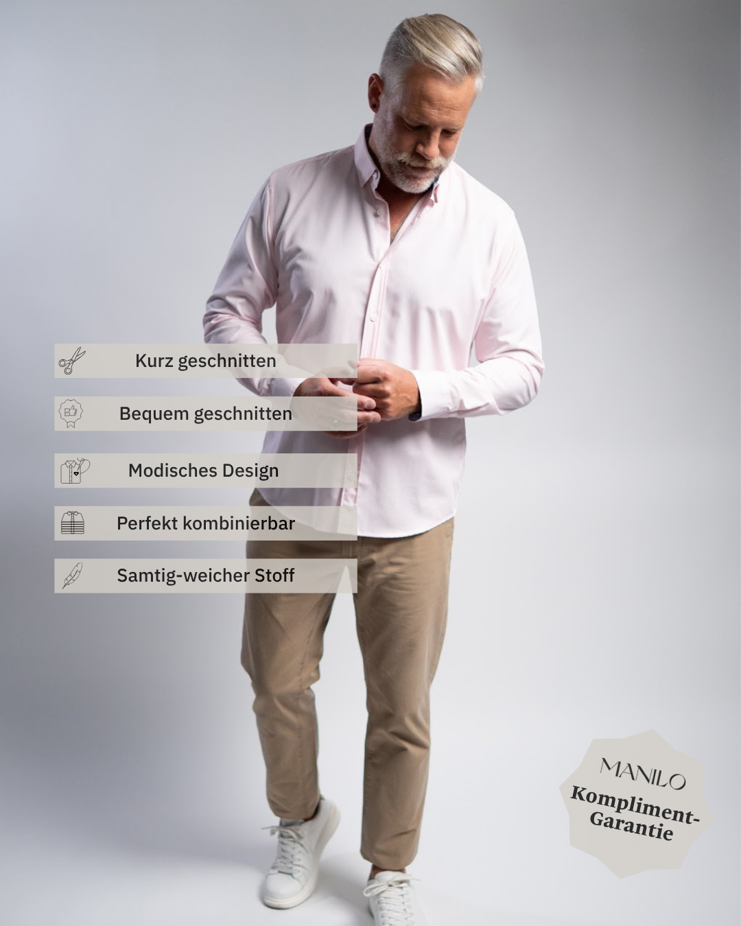 Easy-iron casual shirt with print pattern in collar and cuff in pink (item 1015-C)