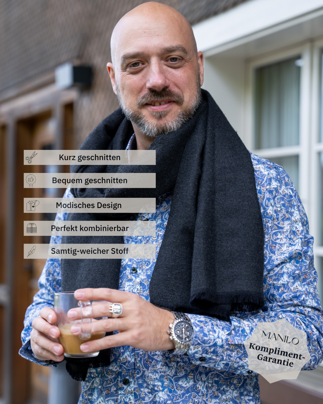 Chemise contre-gourmand avec un imprimé panorama d'hiver (Art. 2355-C)