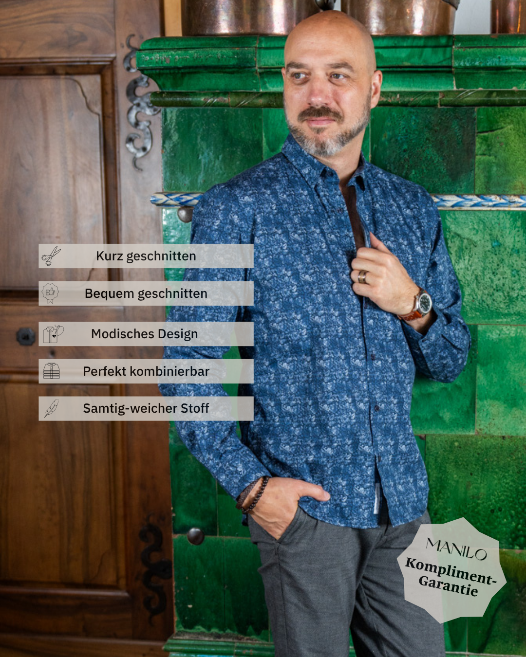 Freizeithemd mit Blumenprint Blau (Art. 2309-C)