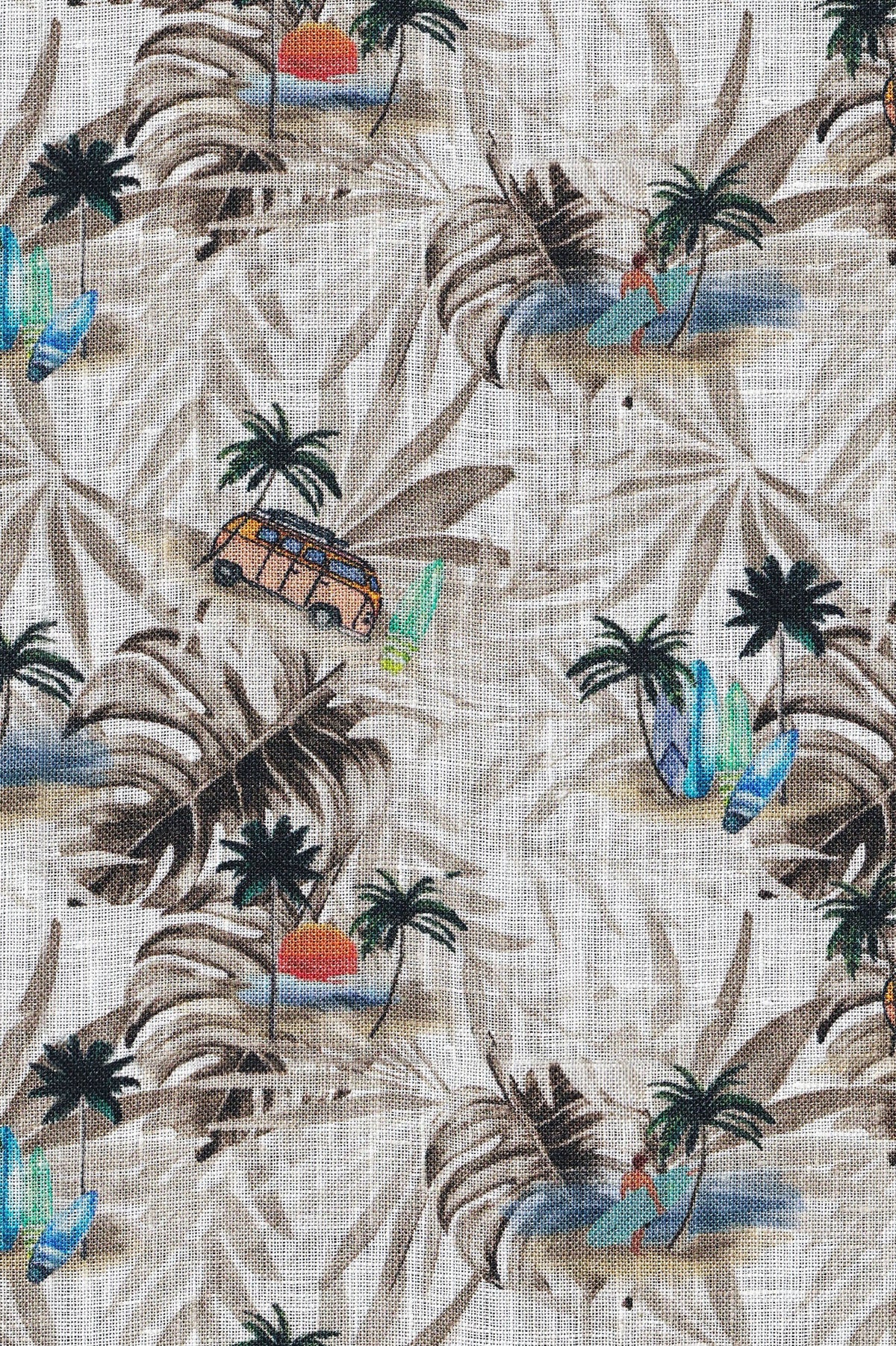 Hawaii-Hemd in Leinen mit Strand-Print in Beige (Art. 2546-BS)