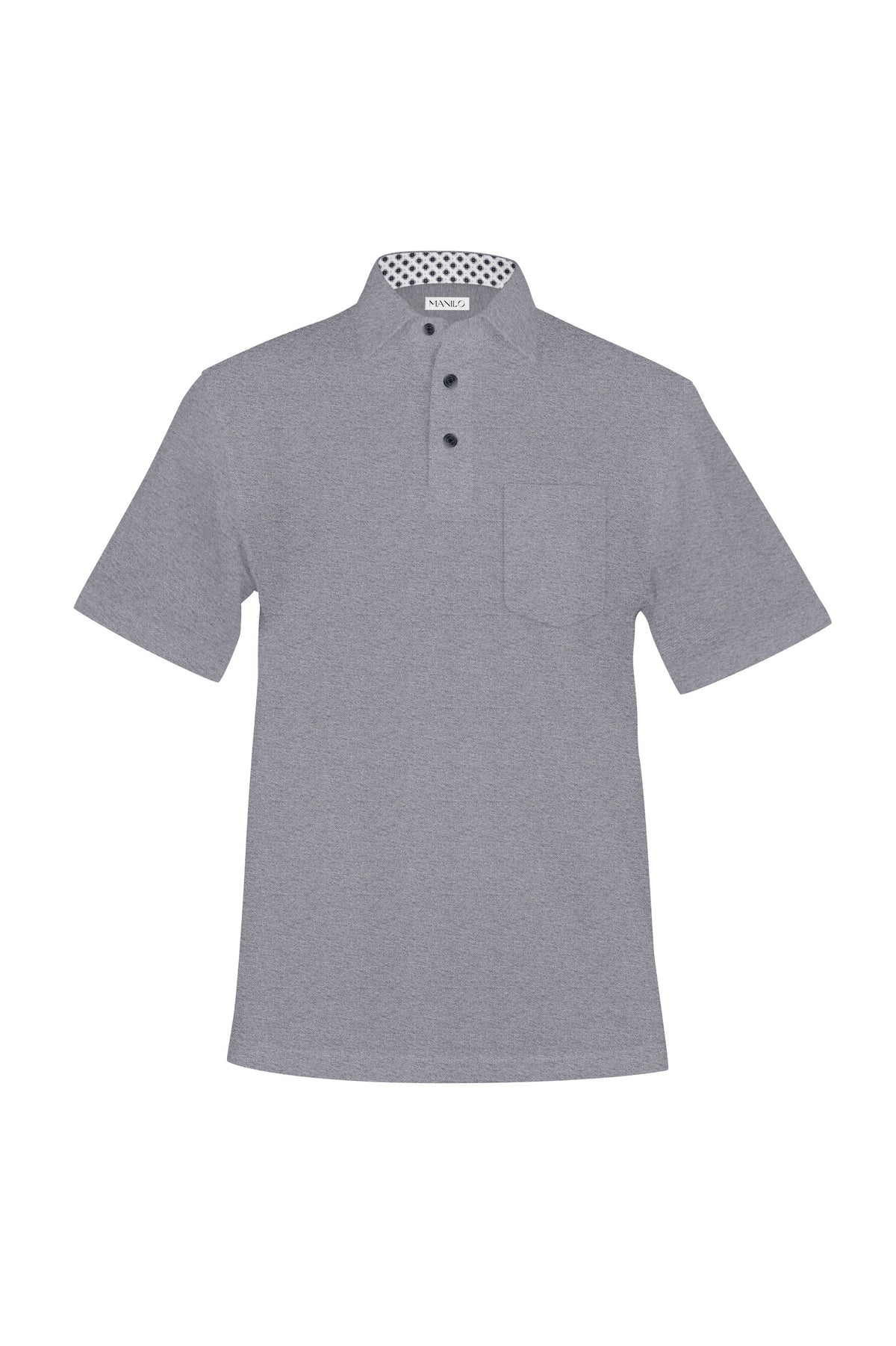 Poloshirt mit Printmuster in Kragen in Grau (Art. 1522-PS-KA)