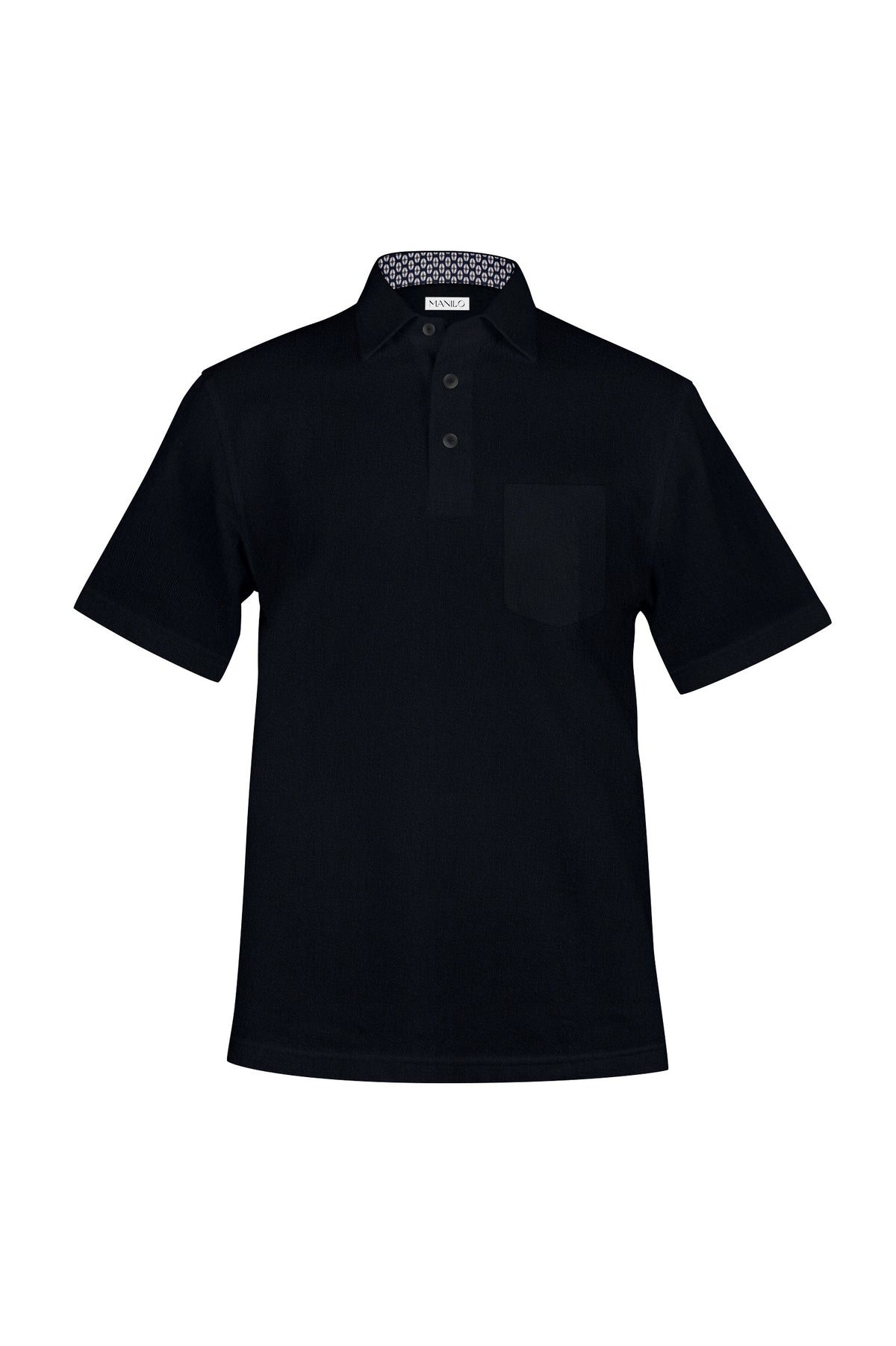 Polo shirt with print pattern in collar in black (Art. 1525-PS-KA)