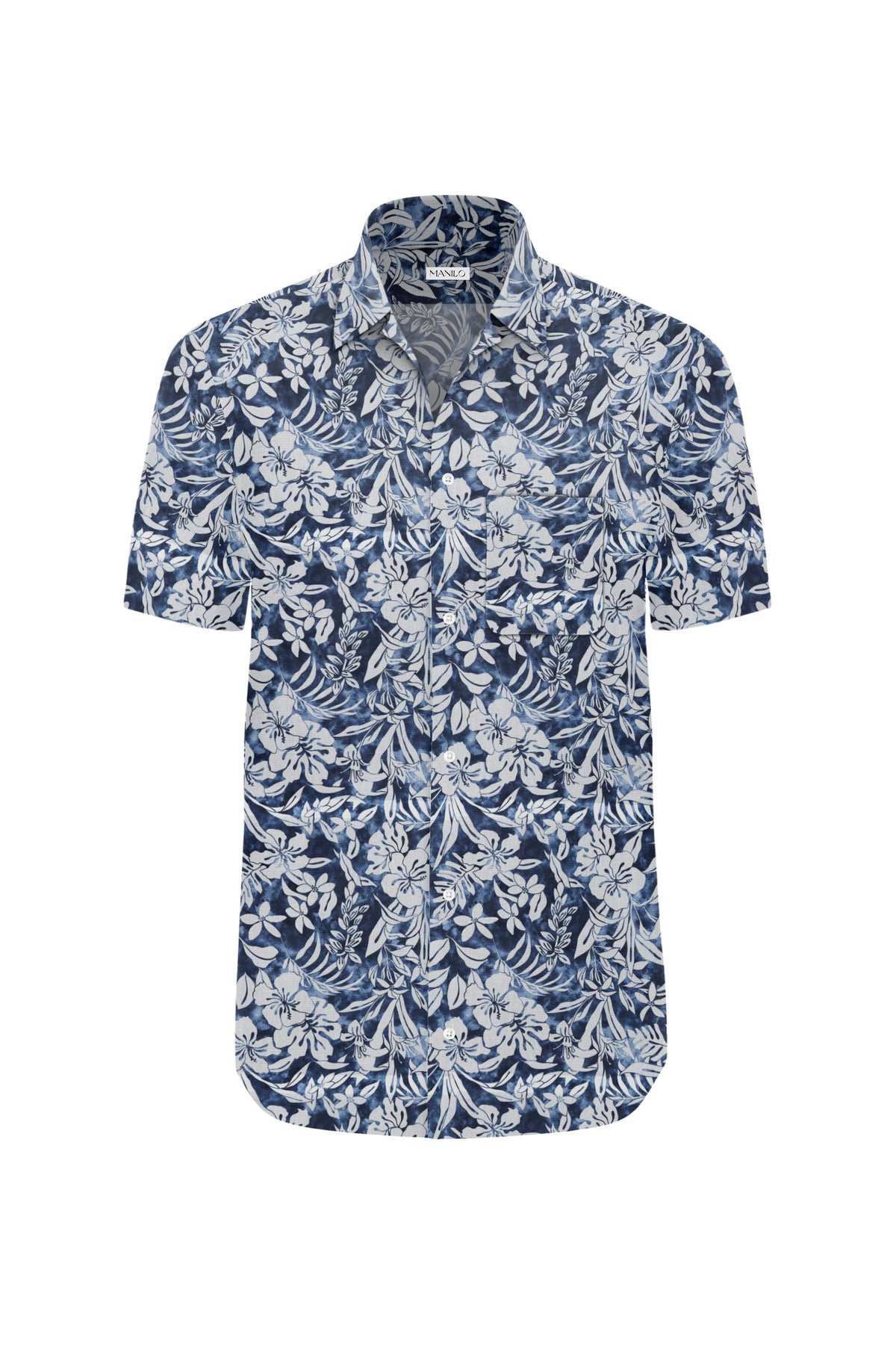 Hawaii-Hemd mit Blumenprint in Dunkelblau (Art. 2541-BS)