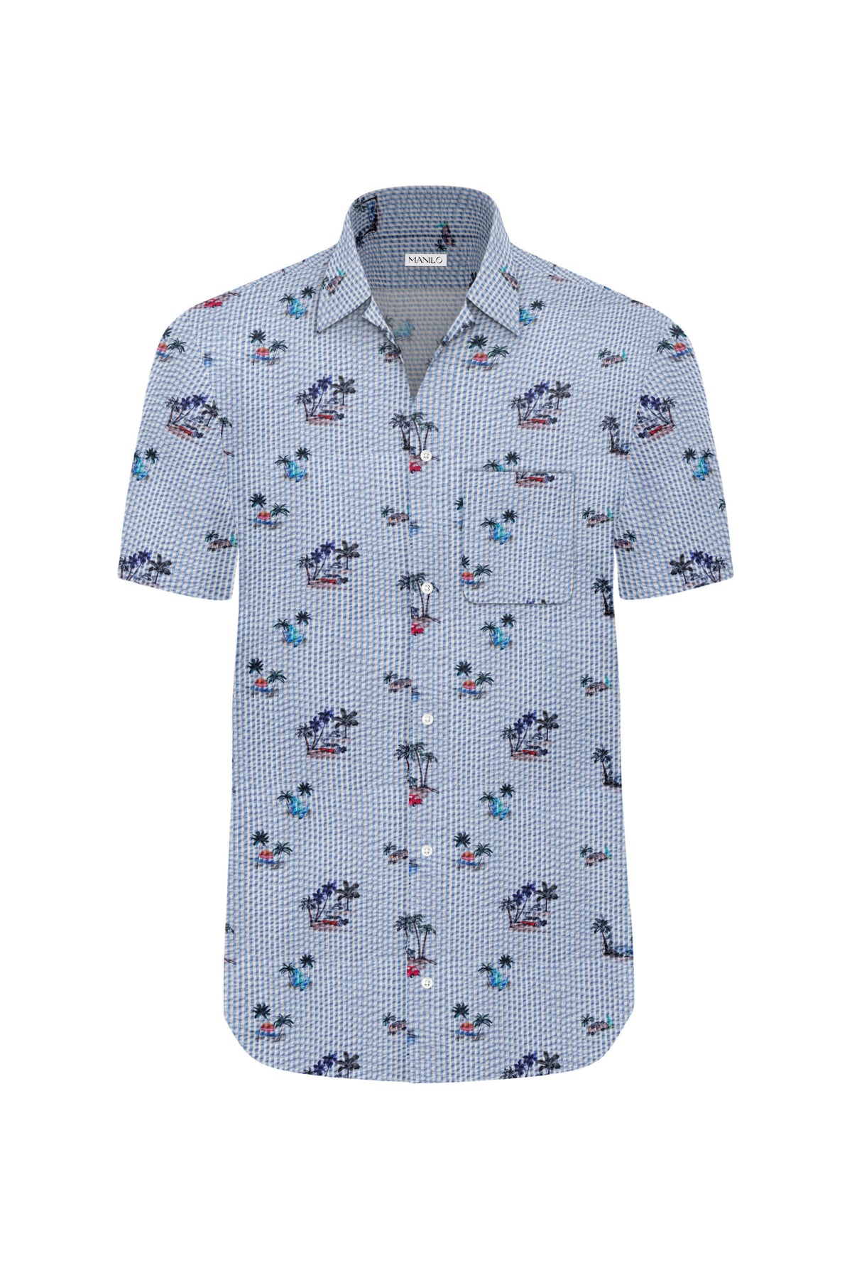 Hawaiian shirt with beach print in blue (Art. 2547-BS)