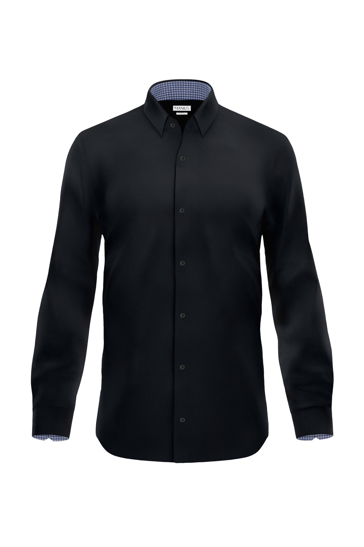 Easy-iron casual shirt with print pattern in collar and cuff in black (Art. 1014-C)