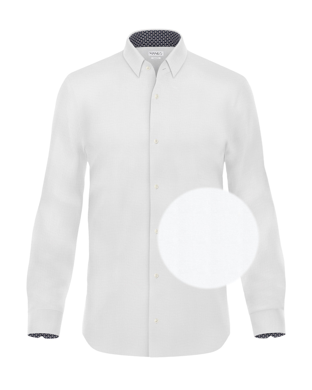 Chemise décontractée facile à repasser avec motif imprimé dans le col et les poignets en blanc (art. 1011-C)