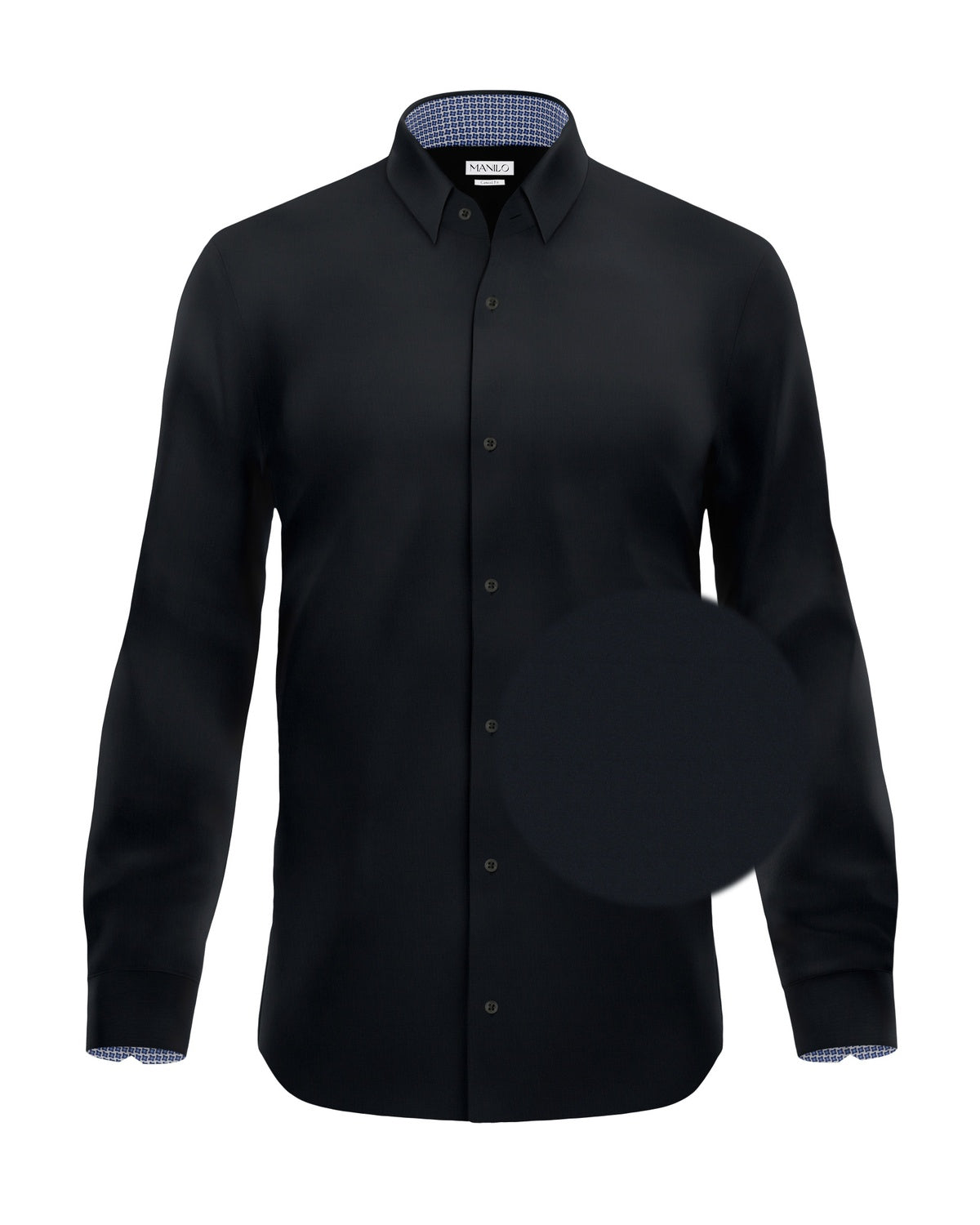 Chemise décontractée facile à repasser avec motif imprimé dans le col et les poignets en noir (art. 1014-C)